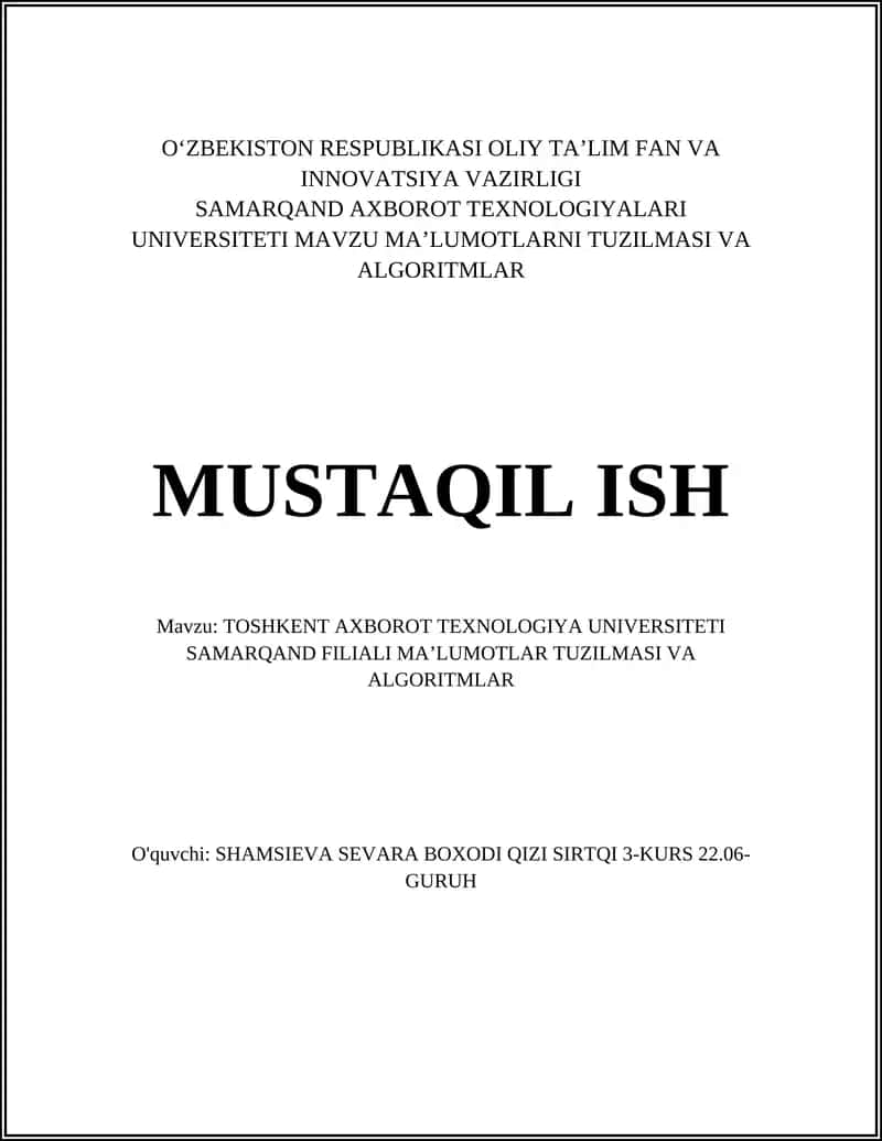 Ma'lumotlarni Tuzilmasi va Algoritmalar 1