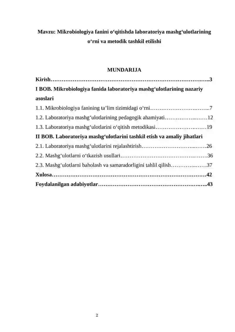 Mikrobiologiya fanini o‘qitishda laboratoriya mashg‘ulotlarining o‘rni va metodik tashkil etilishi