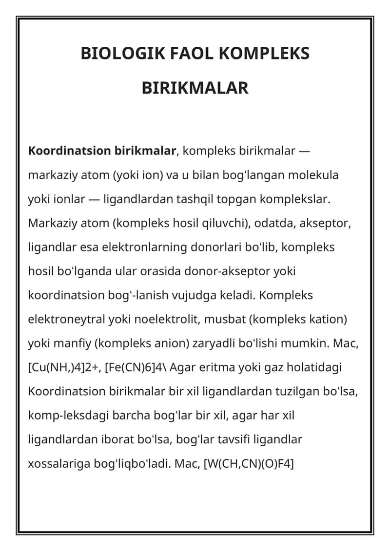 BIOLOGIK FAOL KOMPLEKS BIRIKMALAR 1