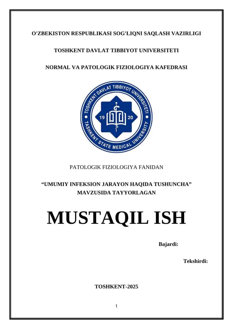 Umumiy infeksion jarayon haqida tushuncha. 1