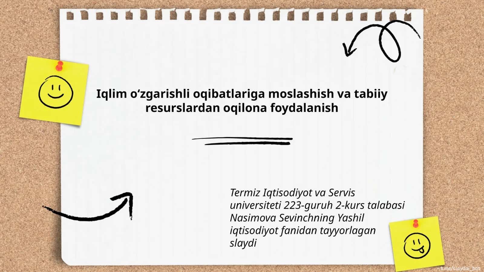 Yashil iqtisodiyot fanidan slayd 1