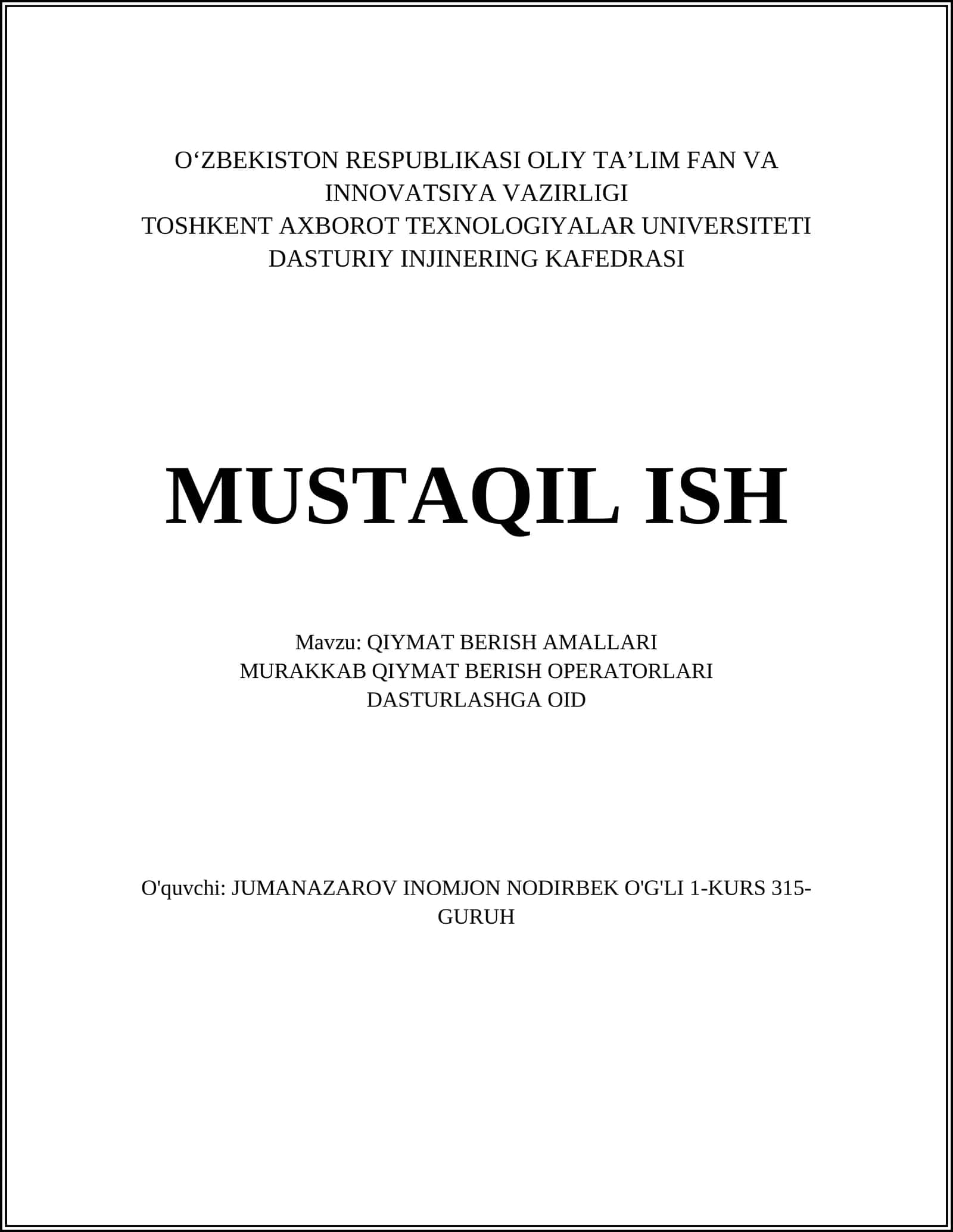 QIYMAT BERISH AMALLARI 1