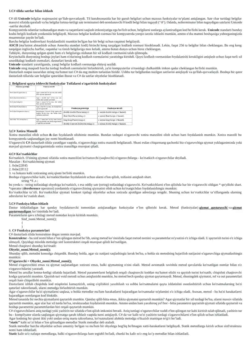 C# tilida satrlar bilan ishlash 1