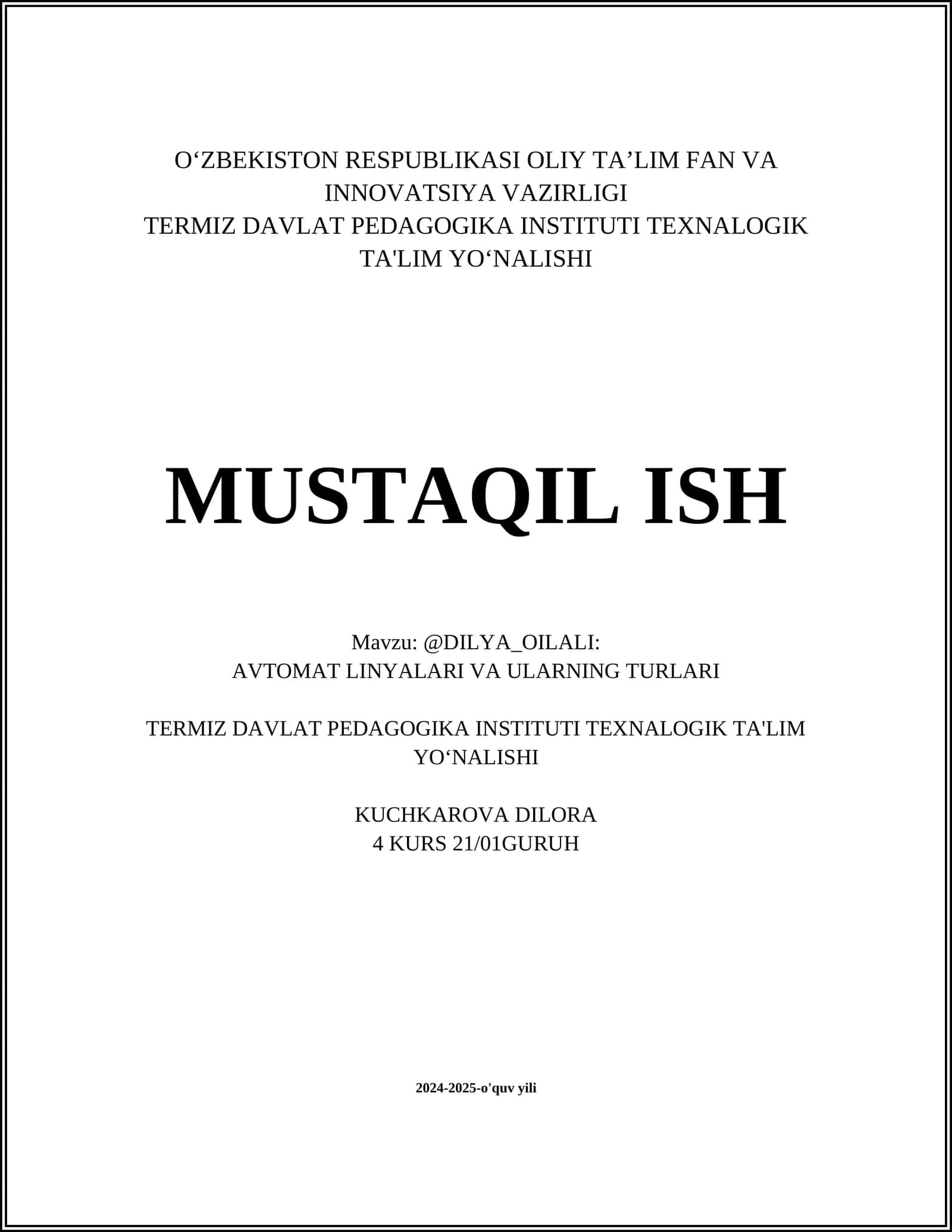 AVTOMAT LINYALARI VA ULARNING TURLARI 1