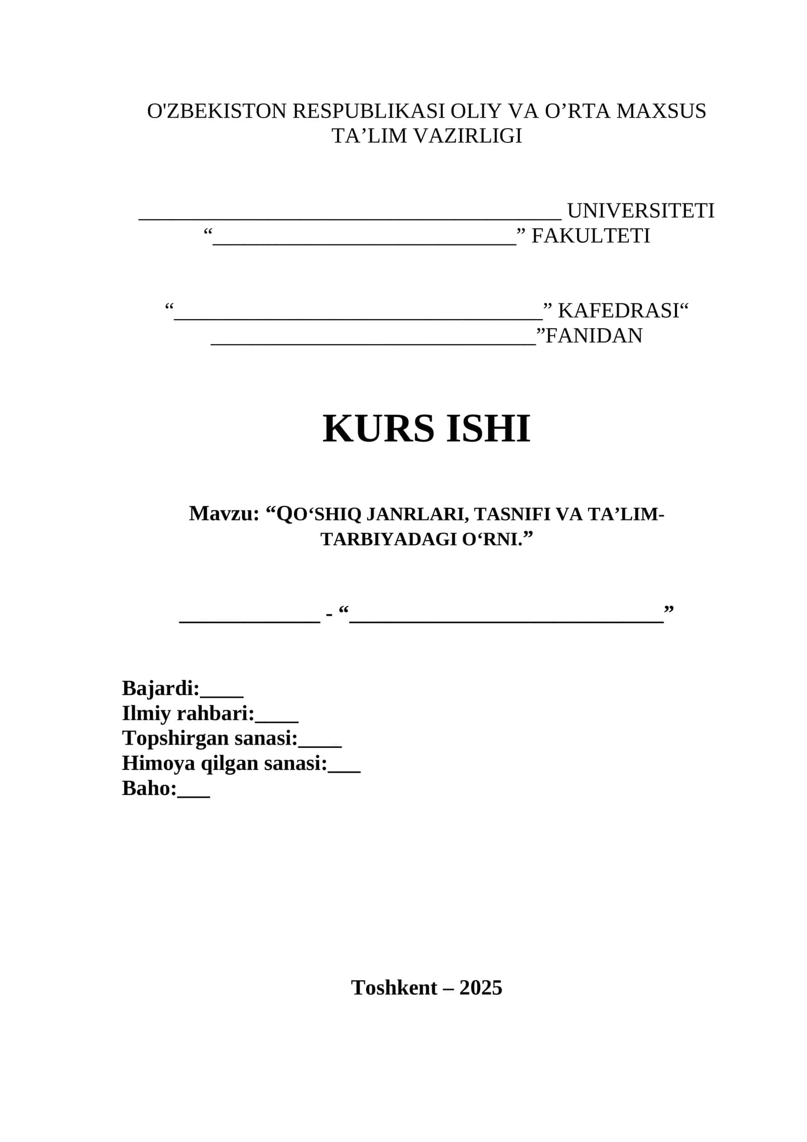 QO‘SHIQ JANRLARI, TASNIFI VA TA’LIM- TARBIYADAGI O‘RNI 1