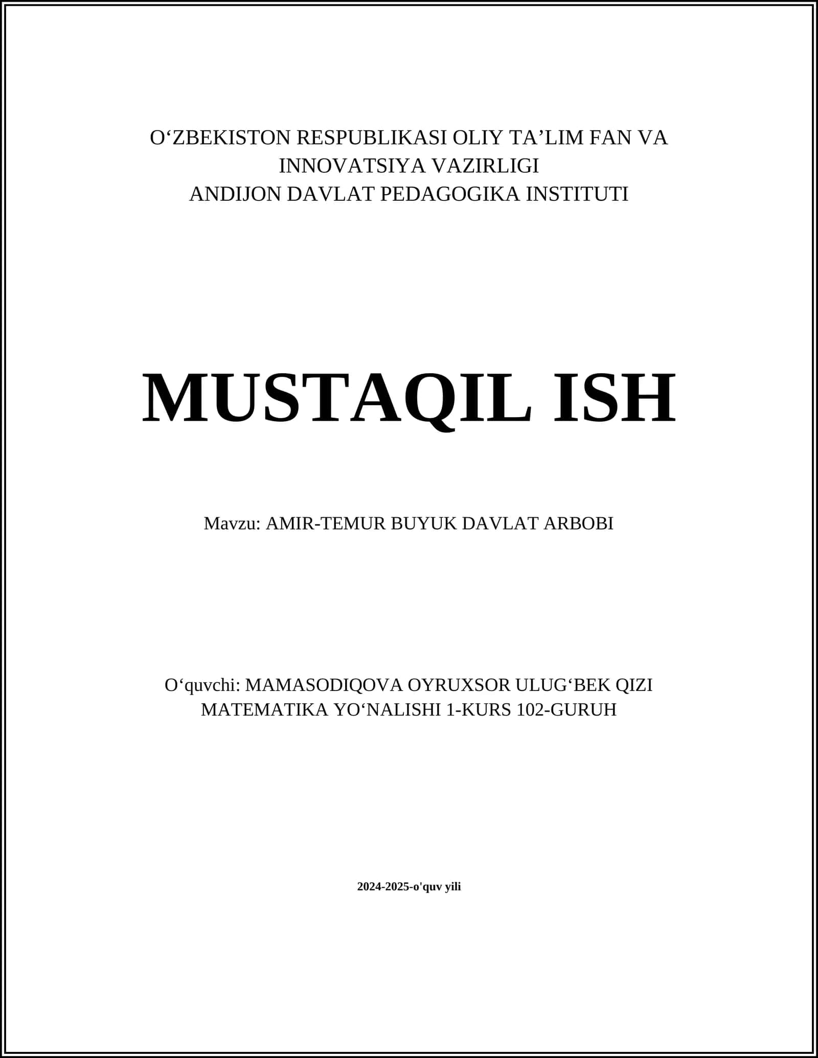 AMIR-TEMUR BUYUK DAVLAT ARBOBI 1