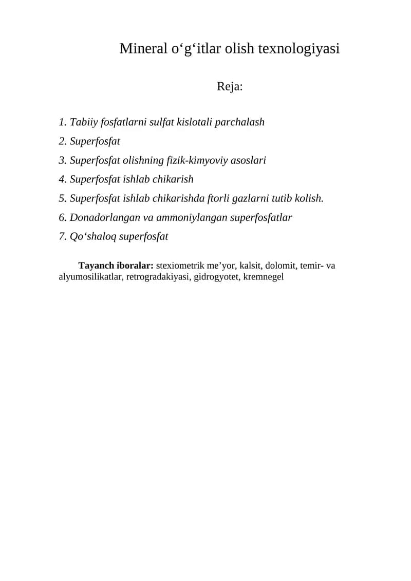 Mineral o‘g‘itlar olish texnologiyasi 1