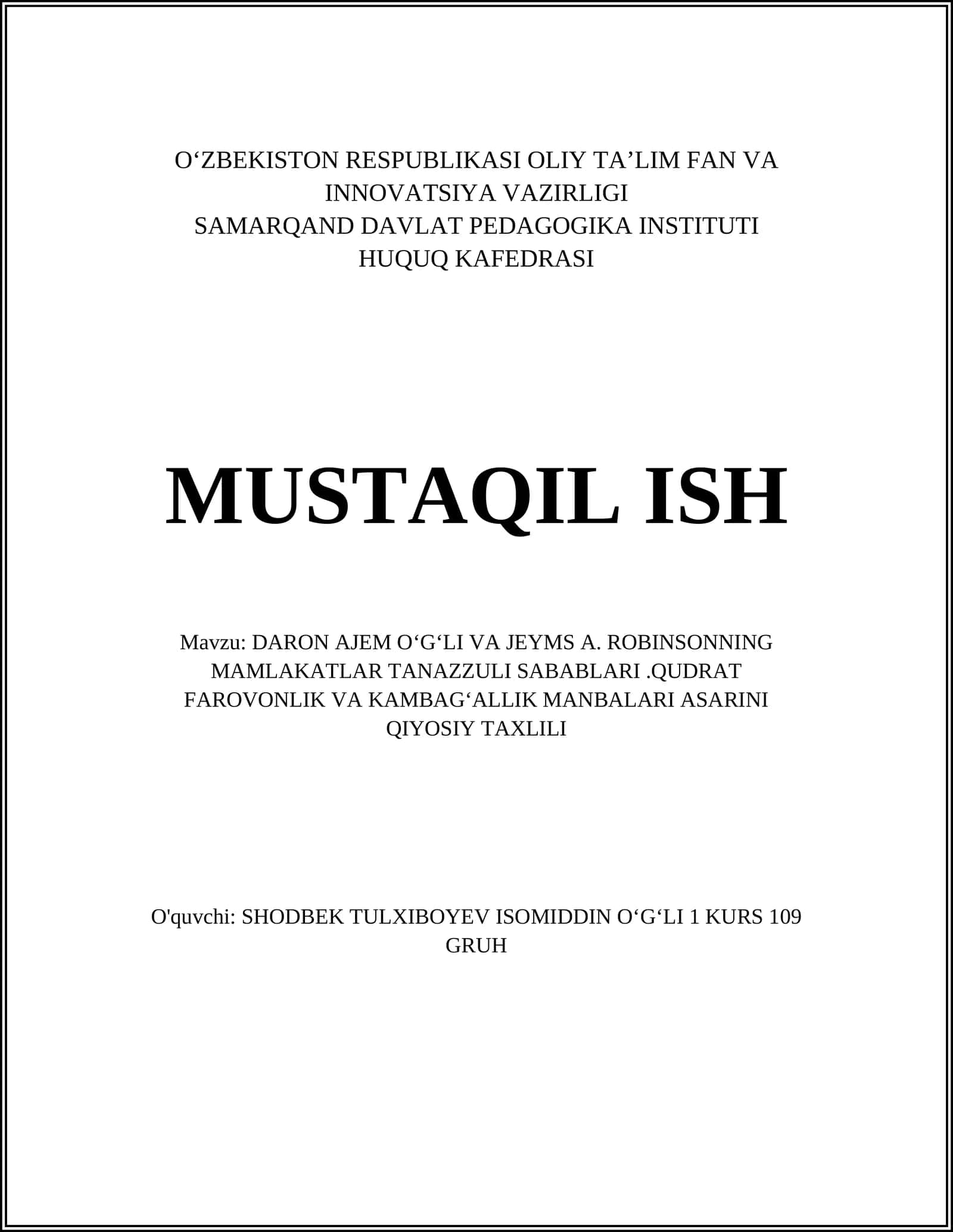 Adib asarlarining asosiy gʻoyalari va taqqosiy xulosalari 1