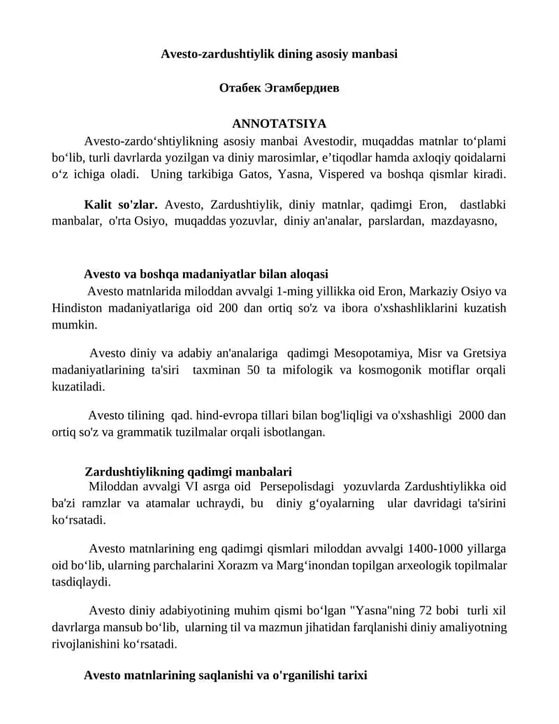 Avesto-zardushtiylik dining asosiy manbasi 1