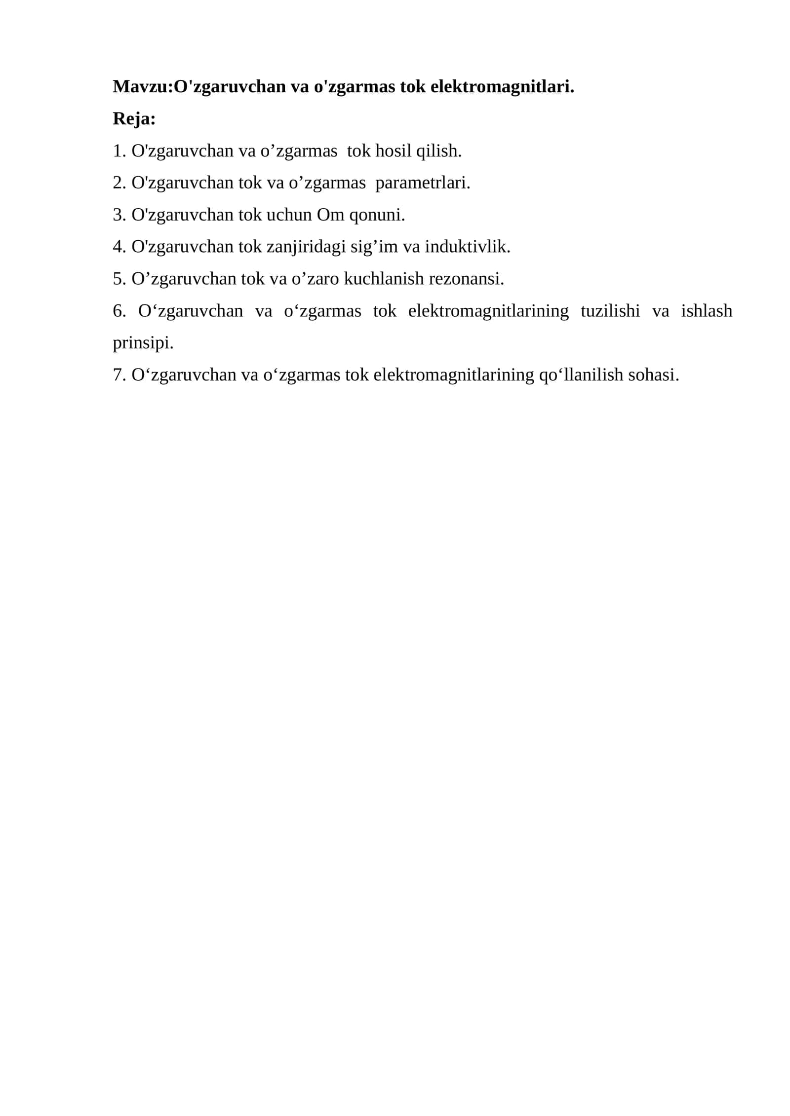 O'zgaruvchan va o'zgarmas tok elektromagnitlari 1