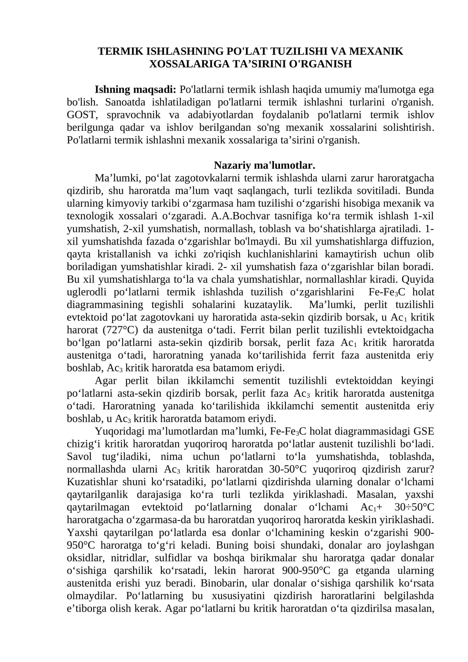 Po'latlarni Termik Ishlashning Mexanik Xossalari 1