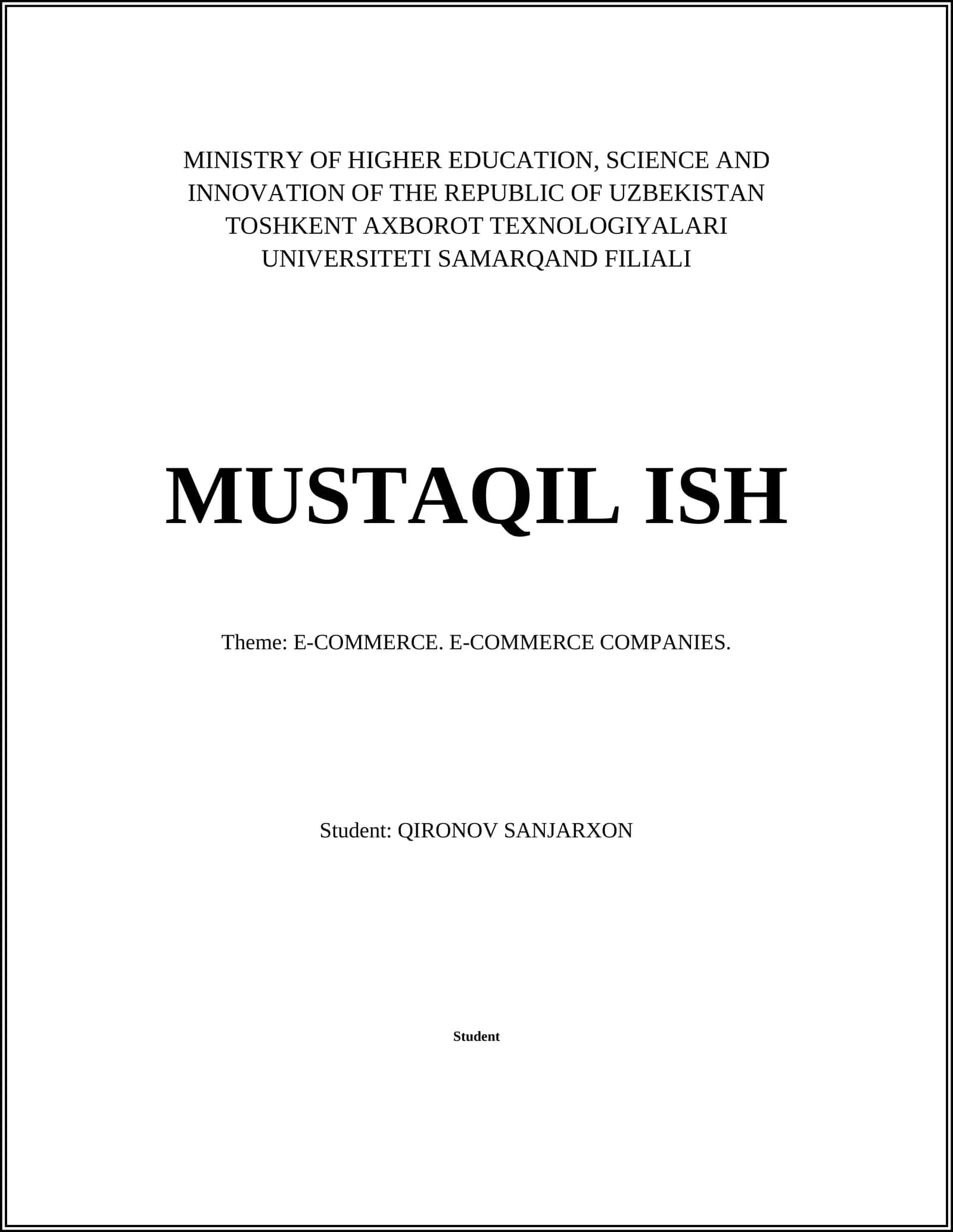 MUSTAQIL ISH: E-COMMERCE 1
