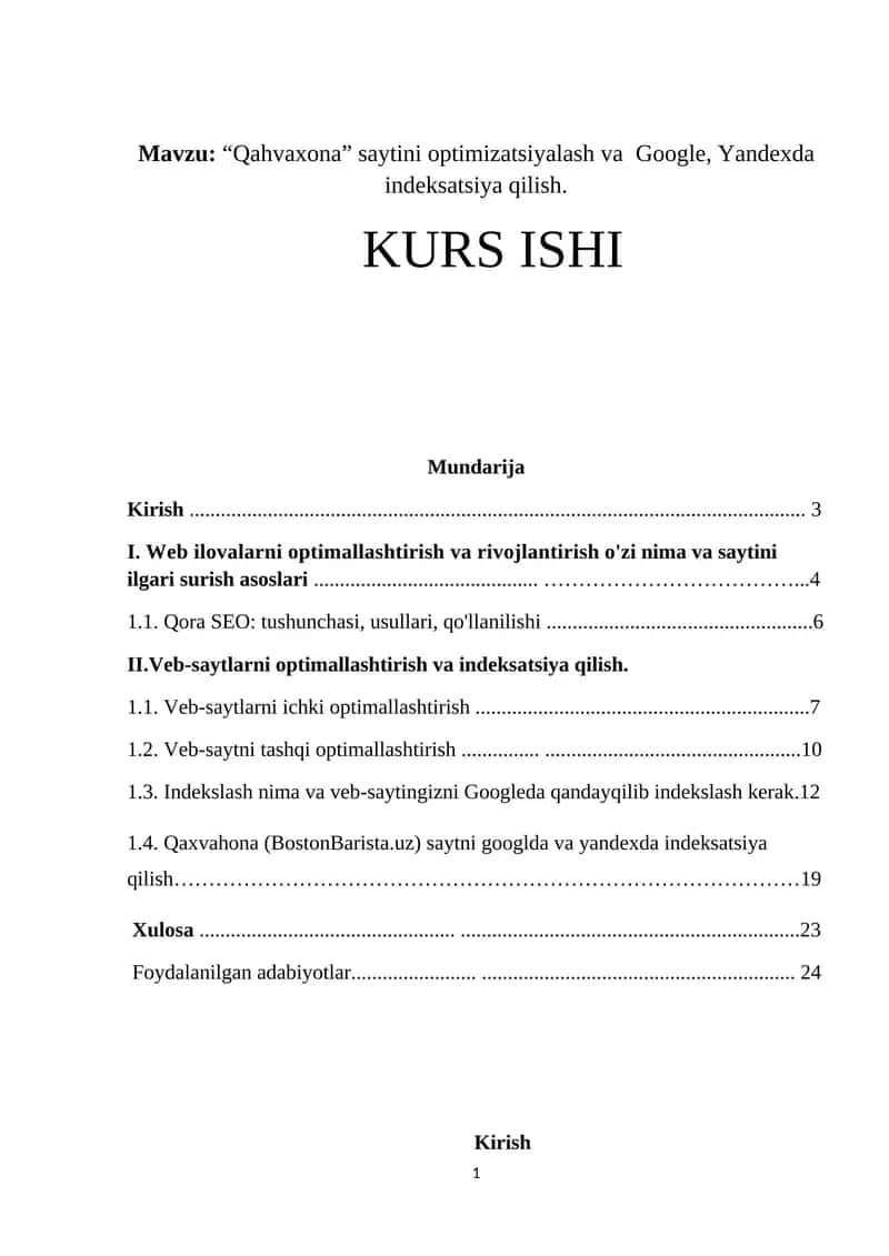 Qahvaxona Optimizatsiyalash Kursi 1