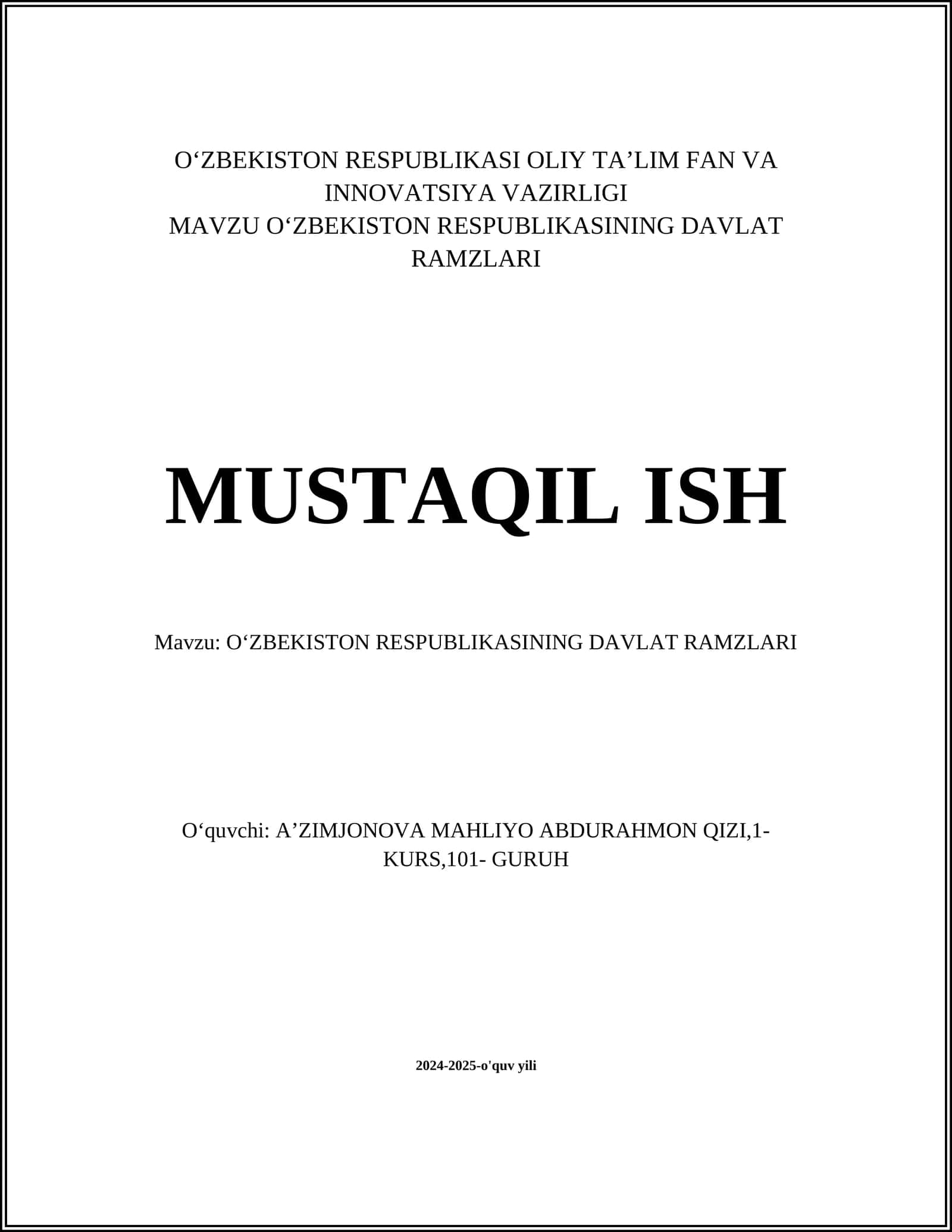 OʻZBEKISTON RESPUBLIKASINING DAVLAT RAMZLARI 1