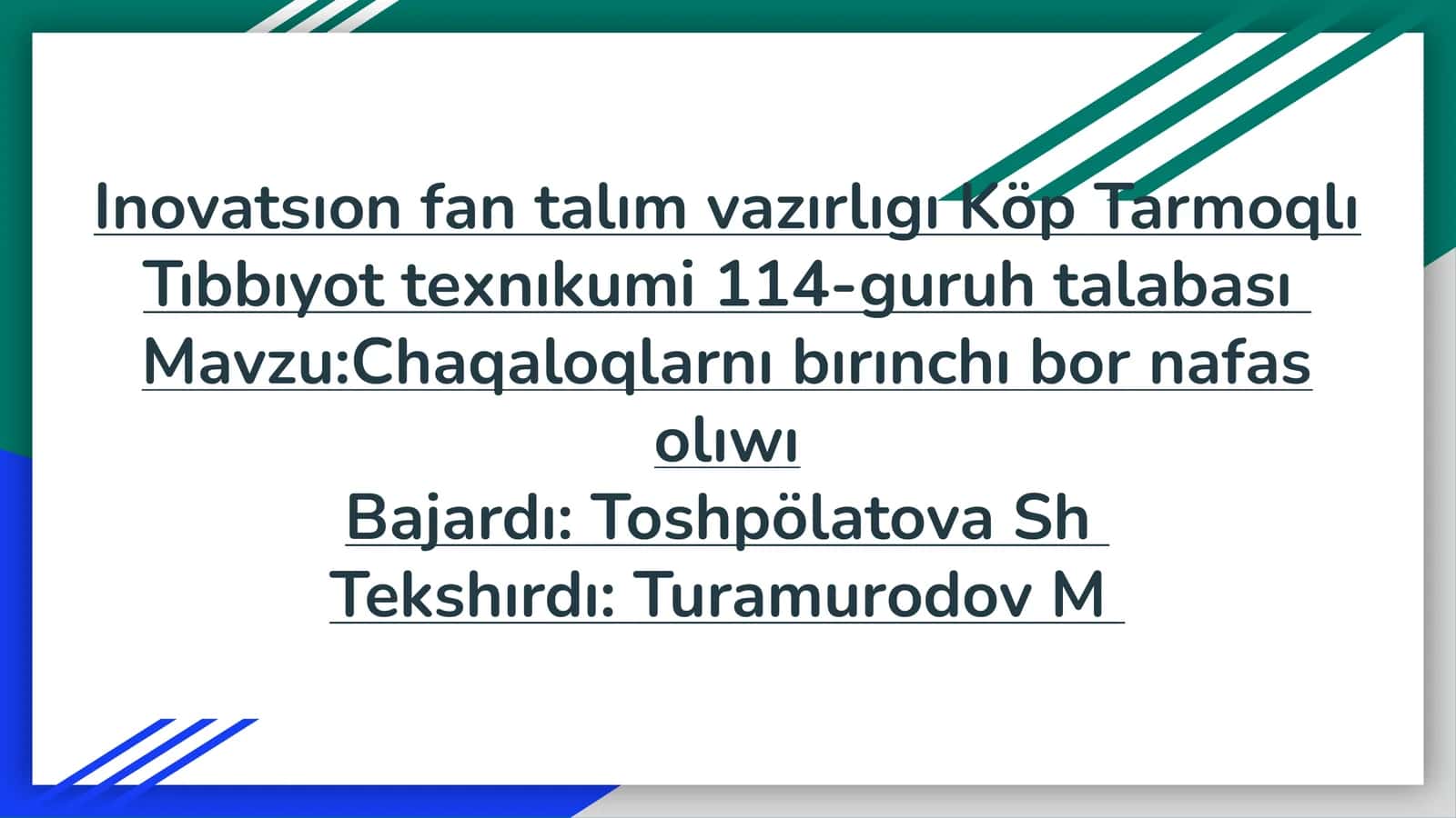 Chaqaloqlarnı bırınchı bor nafas olıwı 1