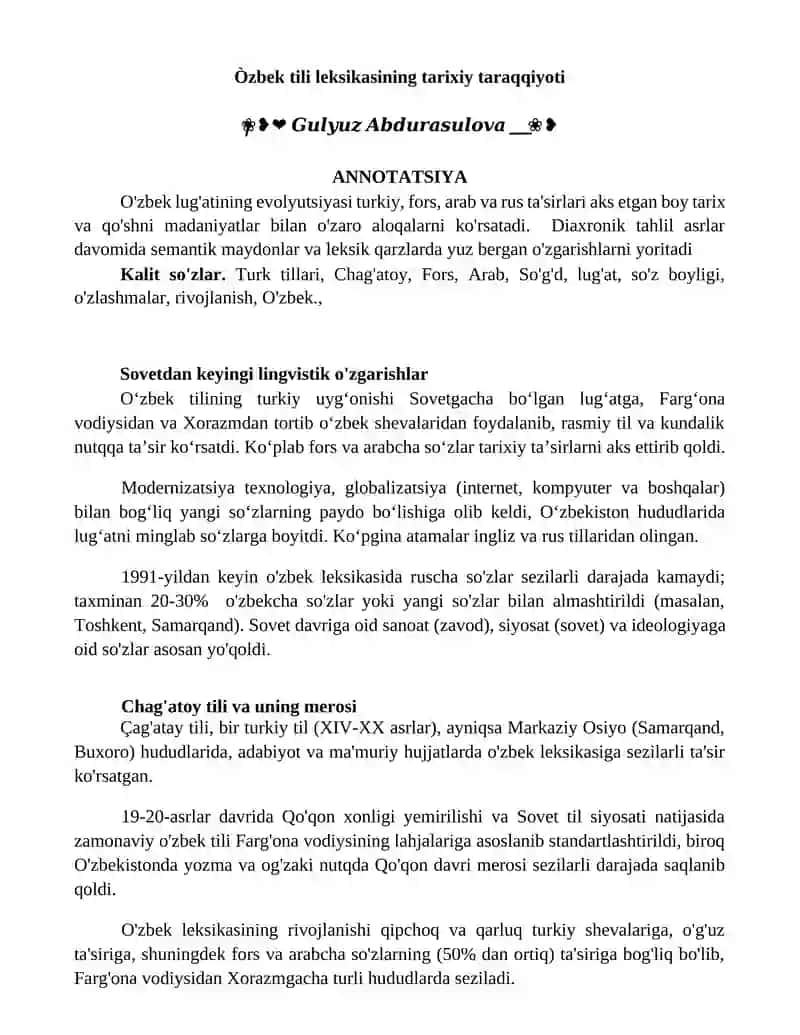 O'zbek tili leksikasining tarixiy taraqqiyoti