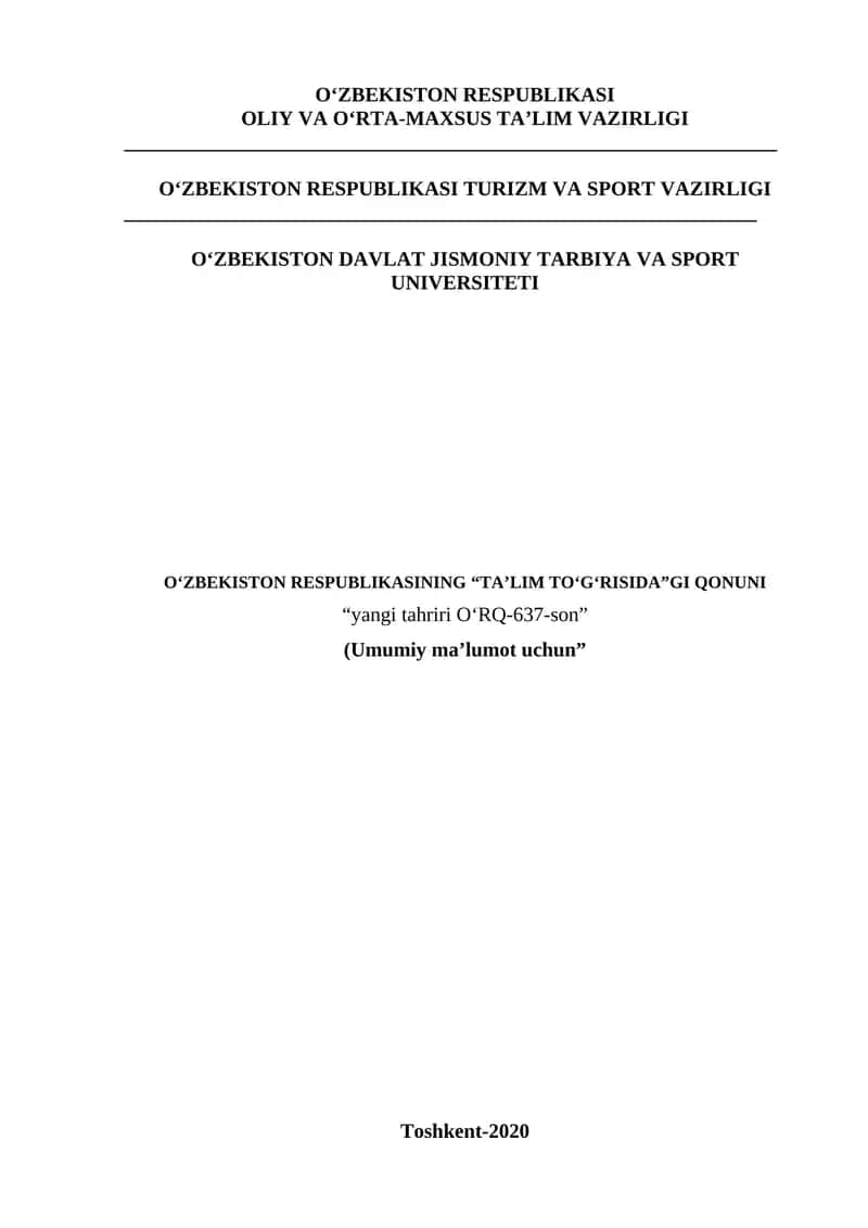 O‘ZBEKISTON RESPUBLIKASI TA’LIM TO‘G‘RISIDA QONUNI 1