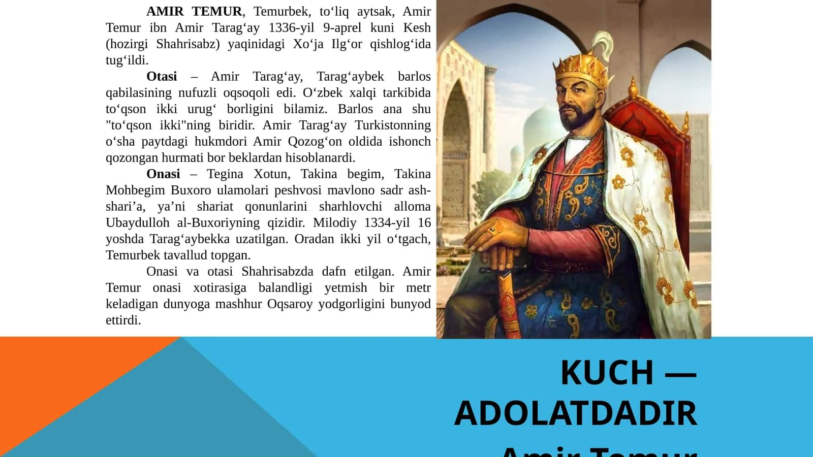 AMIR TEMUR hayoti vaijodi slayt 1