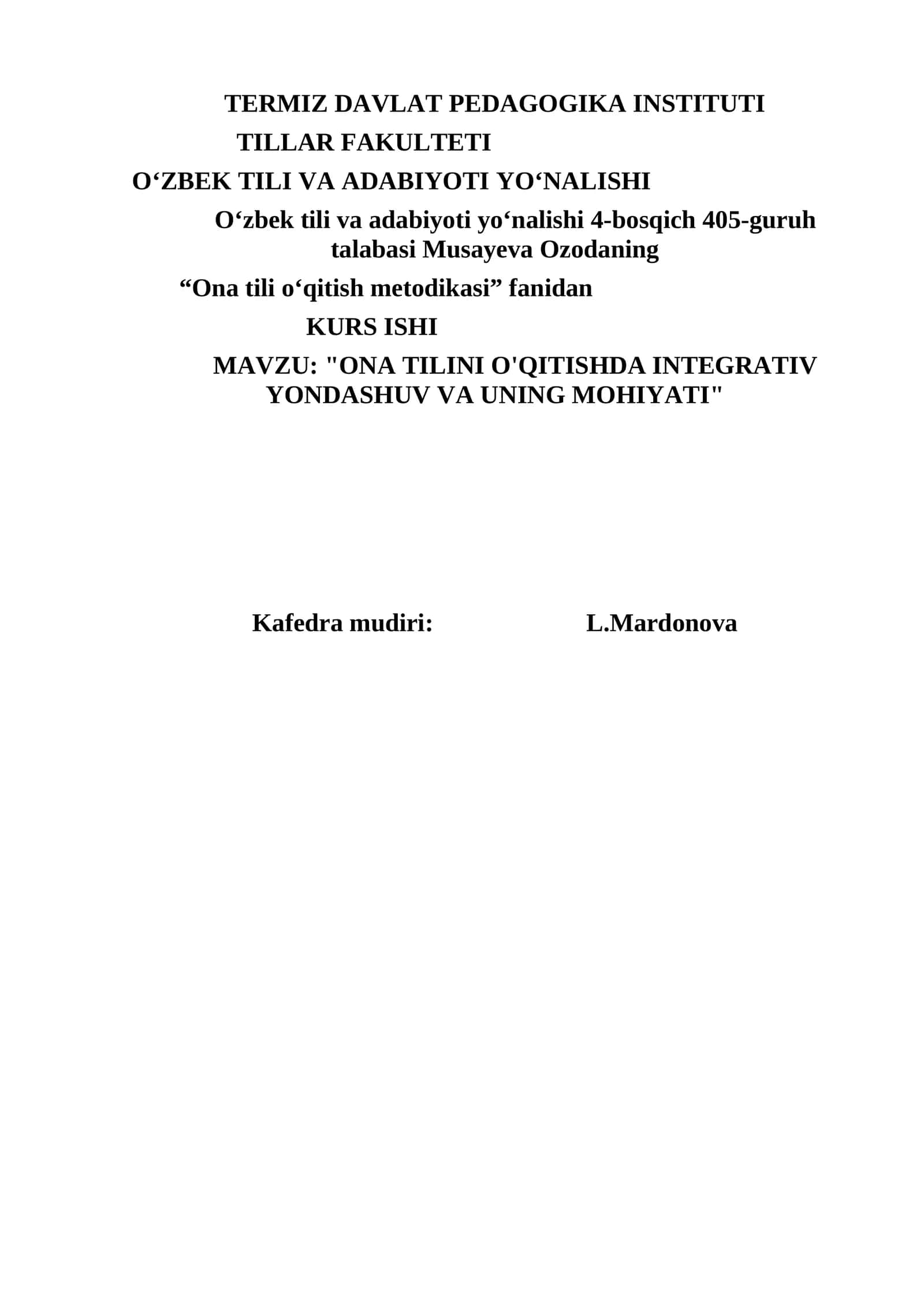 "ONA TILINI O'QITISHDA INTEGRATIV YONDASHUV VA UNING MOHIYATI" 1