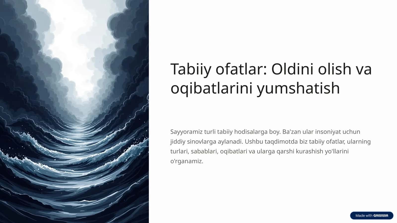 Tabiiy ofatlar: Oldini olish va oqibatlarini yumshatish 1