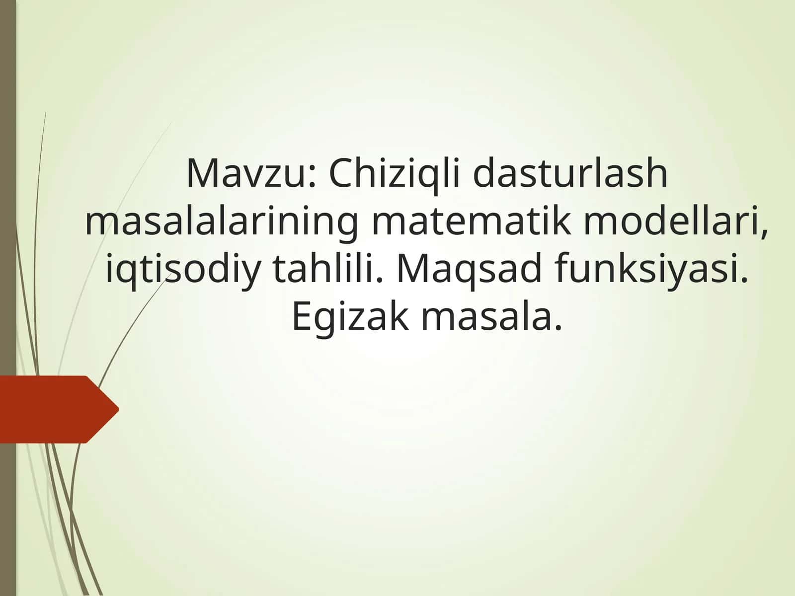 Chiziqli Dasturlash Masalalarining Matematik Modellari 1