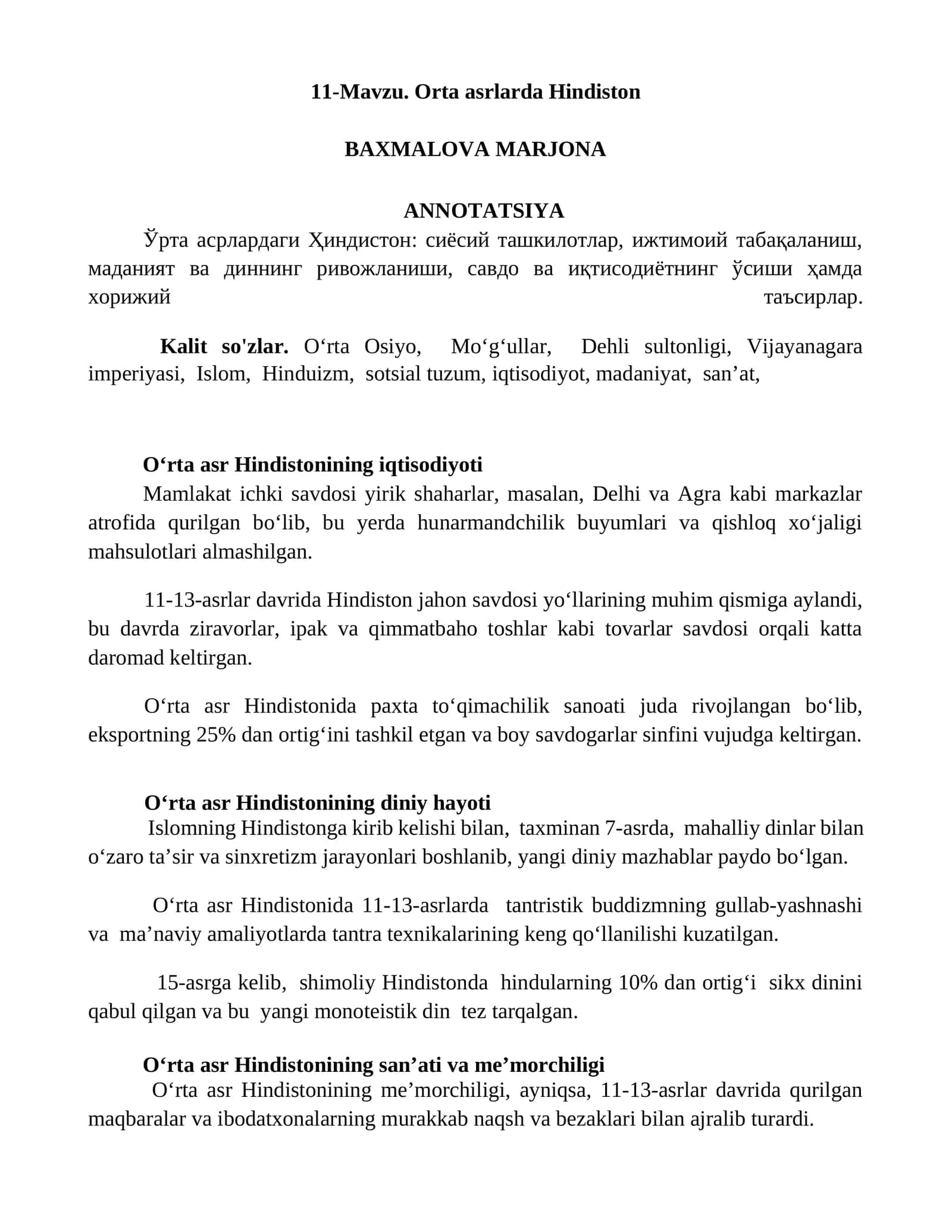 11-Mavzu. Orta asrlarda Hindiston 1