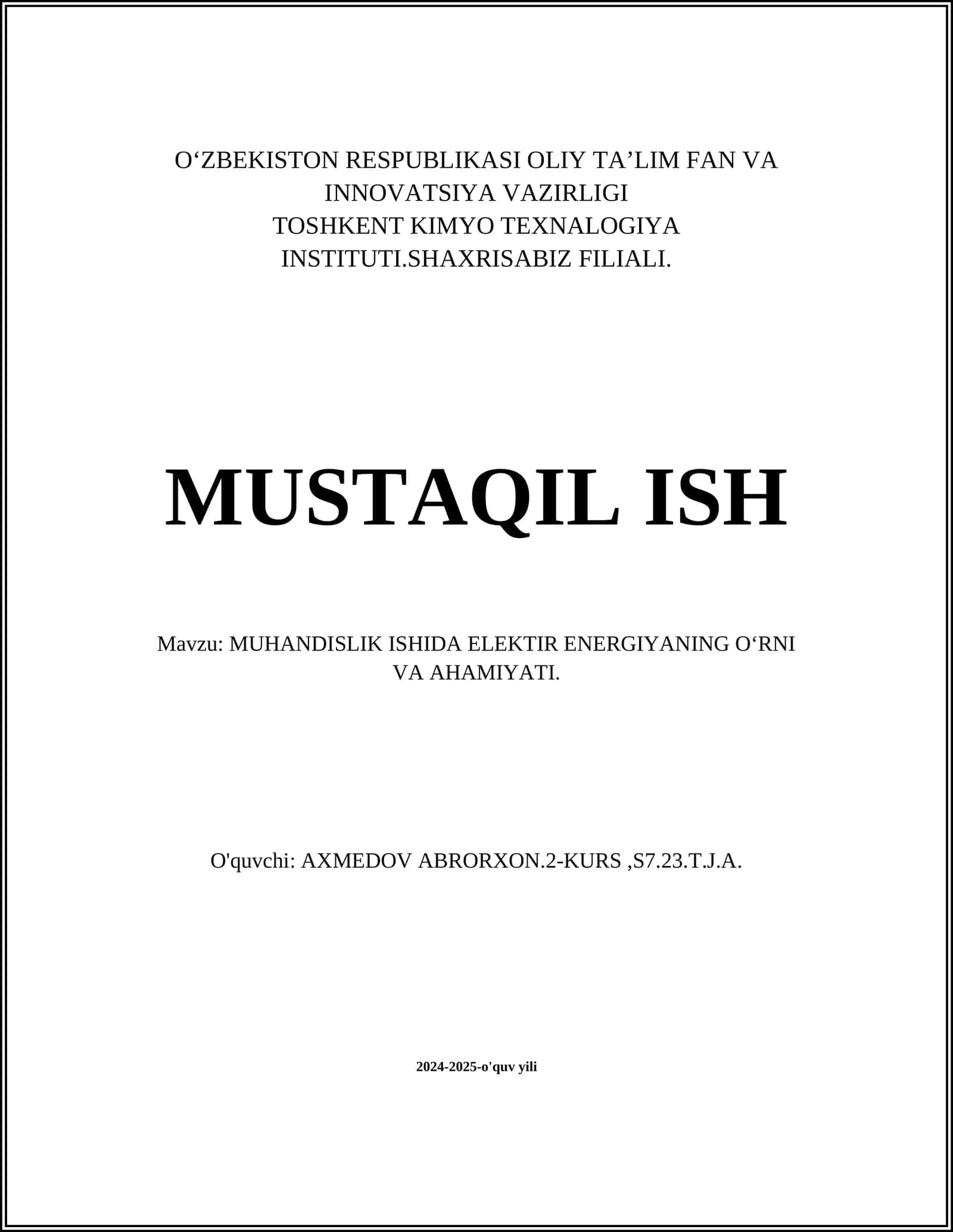 MUHANDISLIK ISHIDA ELEKTIR ENERGIYANING O‘RNI VA AHAMIYATI 1