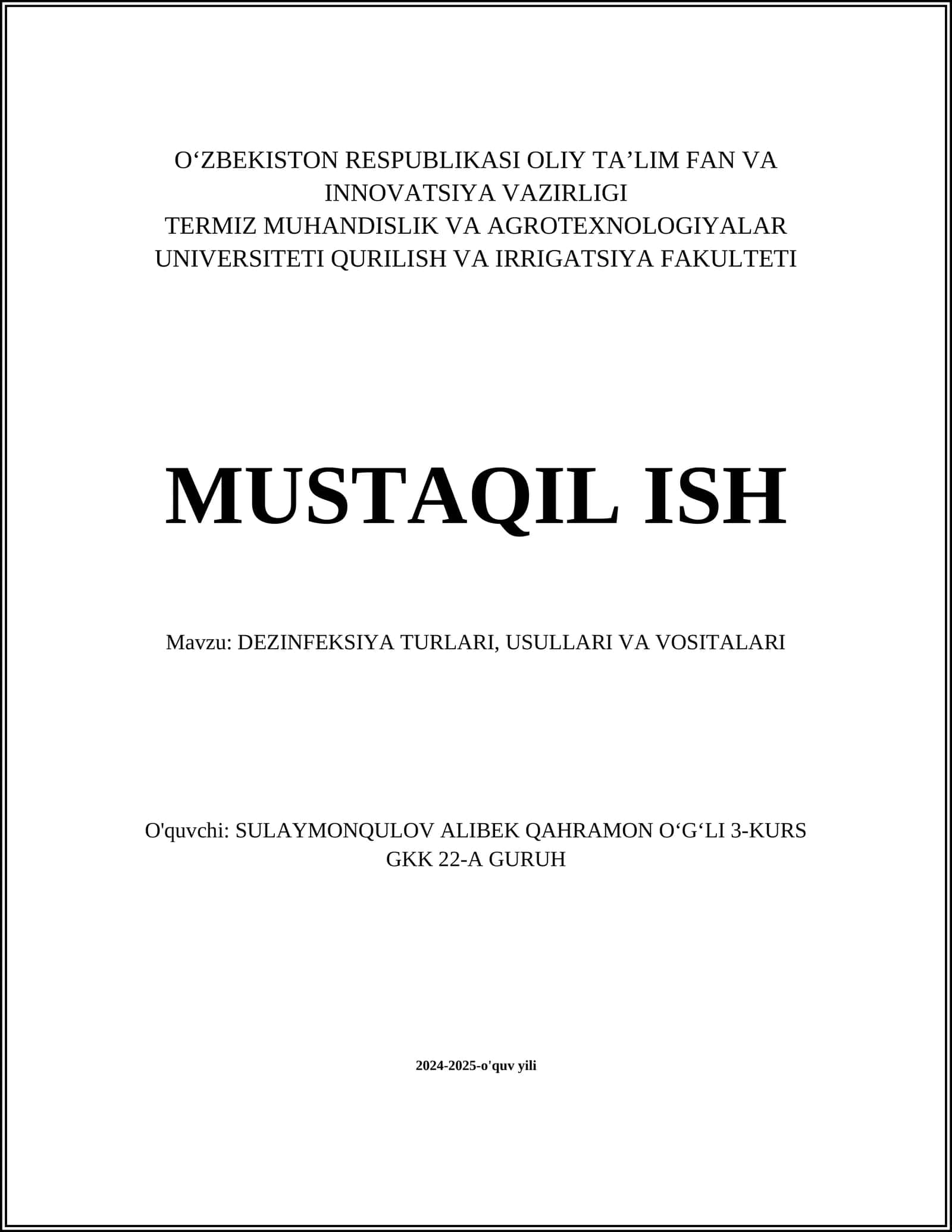 DEZINFEKSIYA TURLARI, USULLARI VA VOSITALARI 1