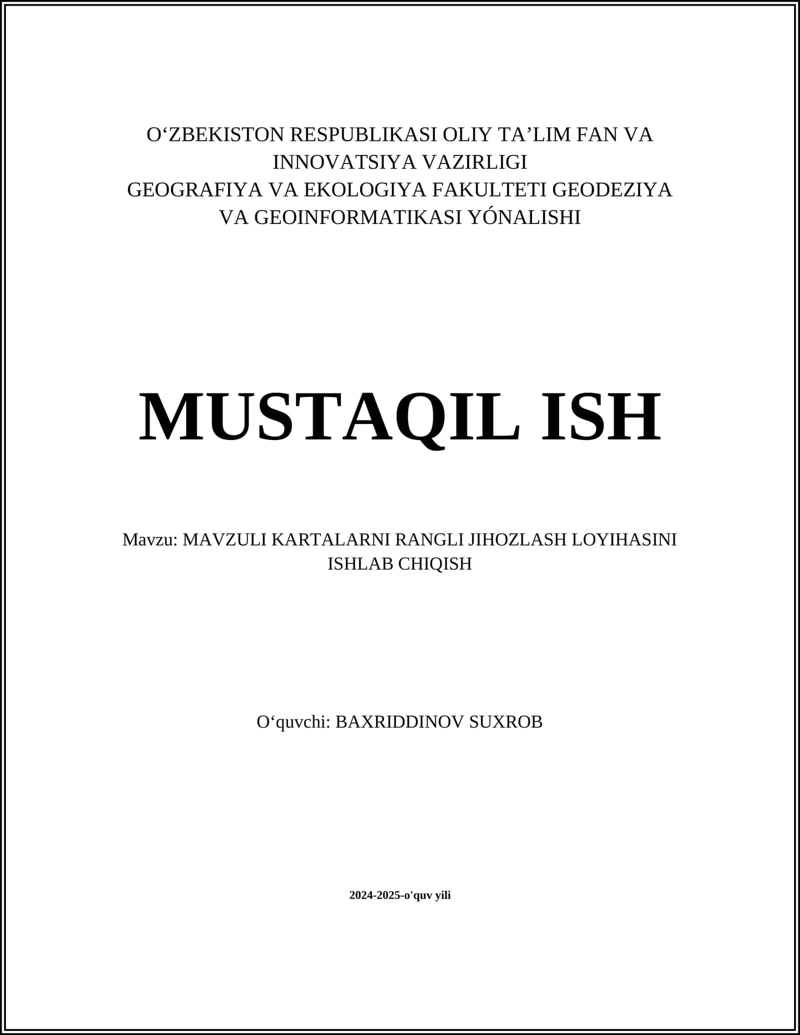 MAVZULI KARTALARNI RANGLI JIHOZLASH LOYIHASINI ISHLAB CHIQISH 1