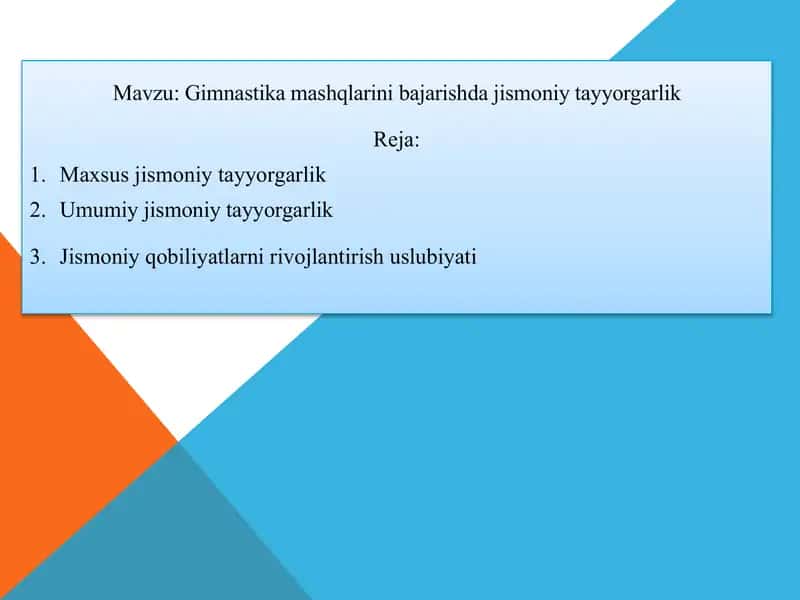 Gimnastika mashqlarini bajarishda jismoniy tayyorgarlik 1