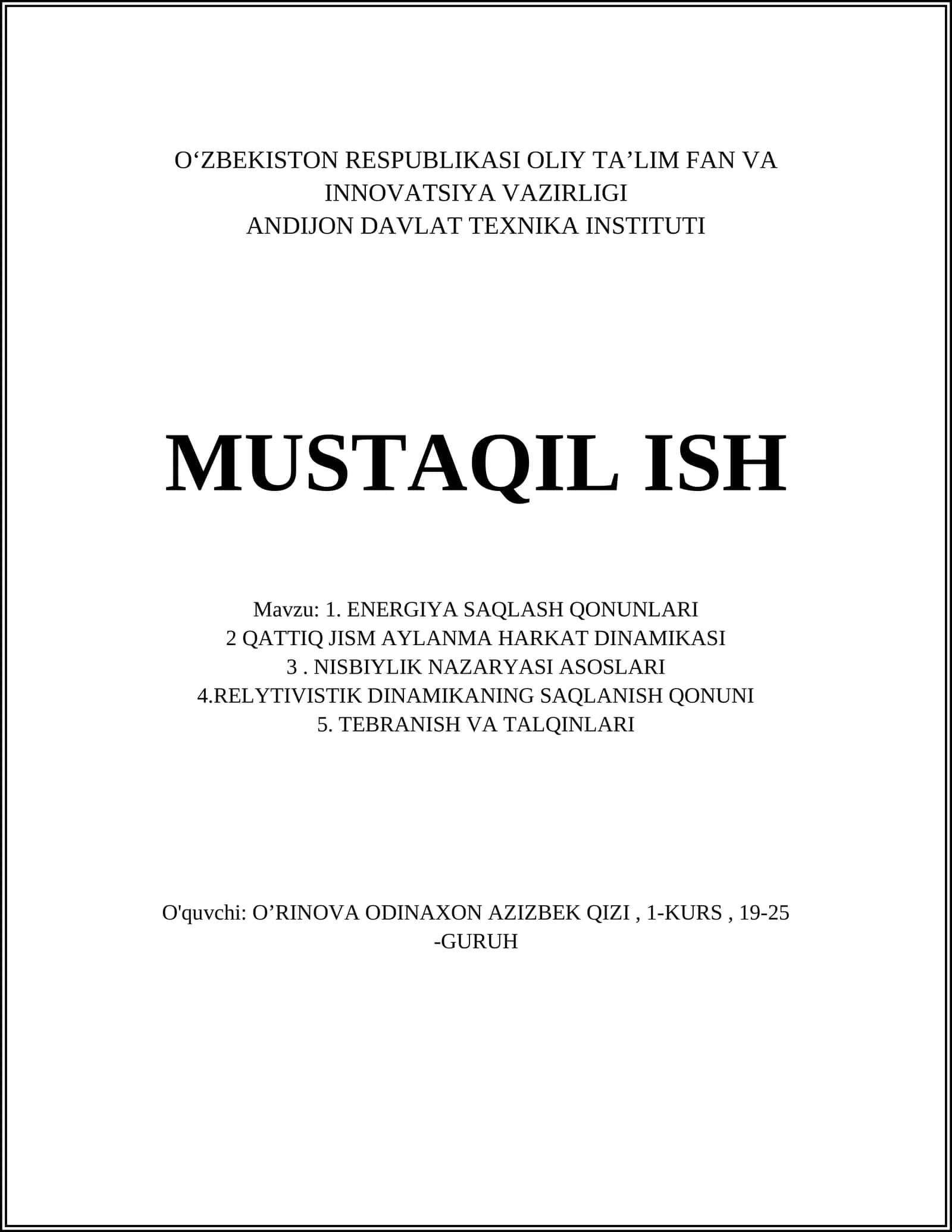 ENERGIYA SAQLASH QONUNLARI 1