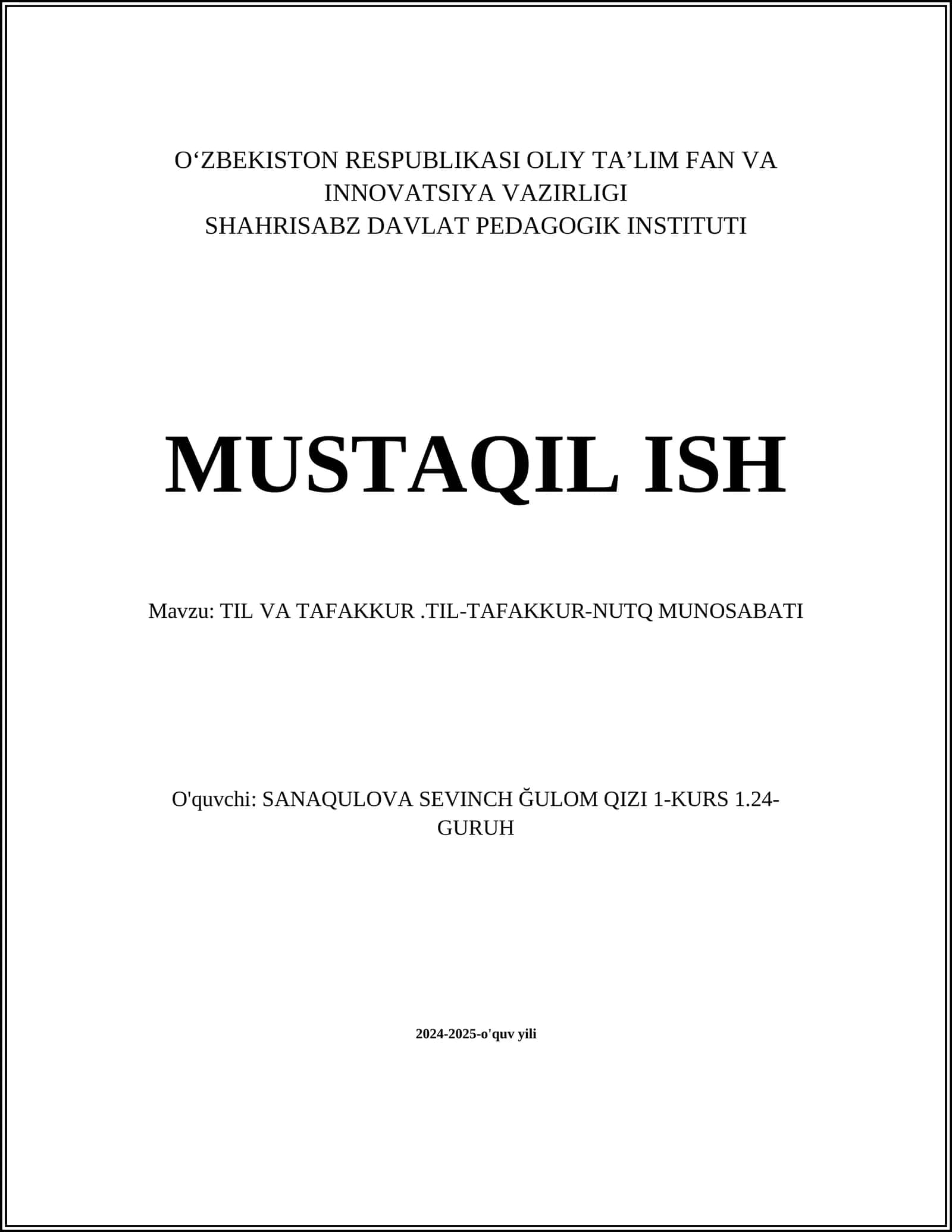 TIL VA TAFAKKUR.TIL-TAFAKKUR-NUTQ MUNOSABATI 1