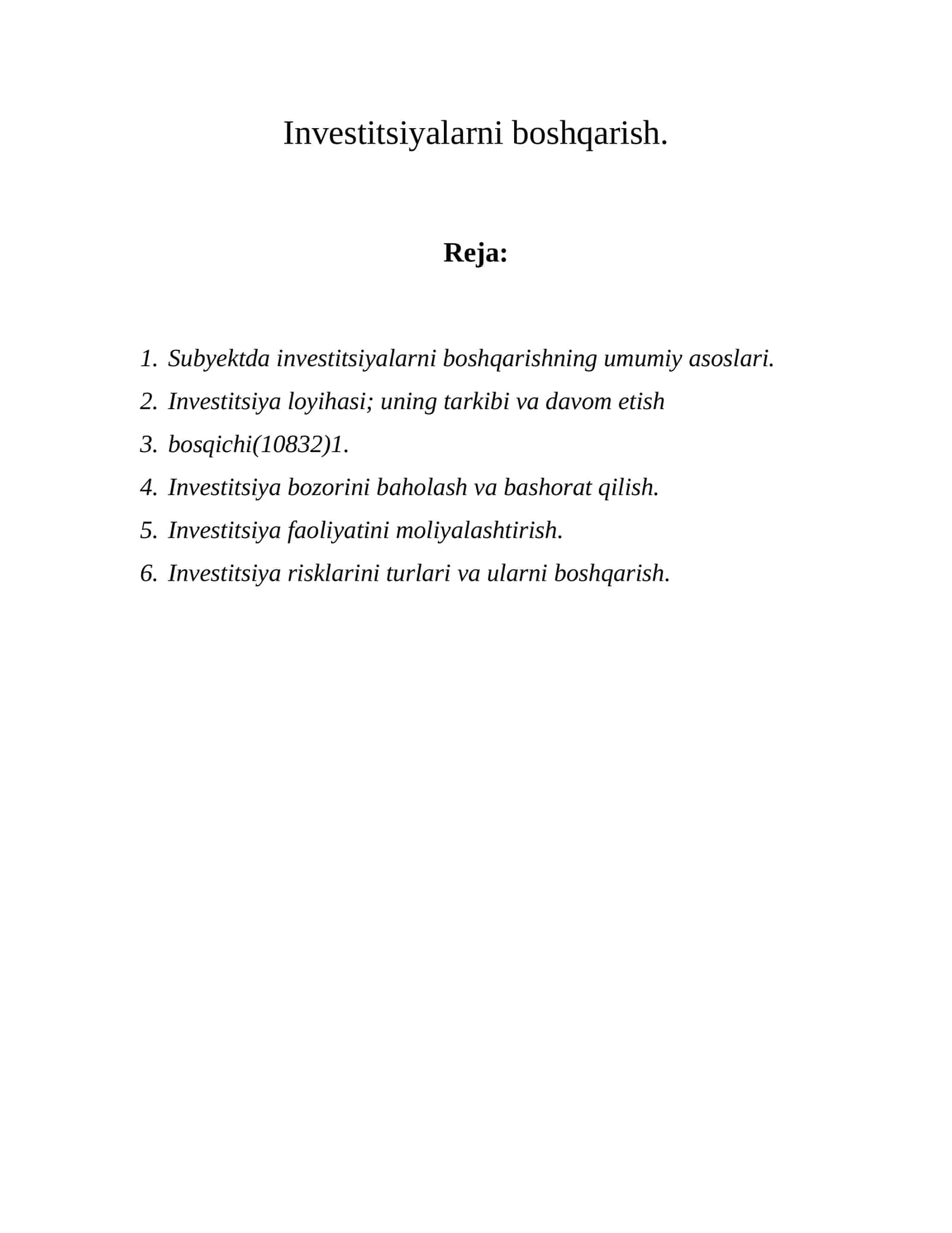 Investitsiyalarni boshqarish 1