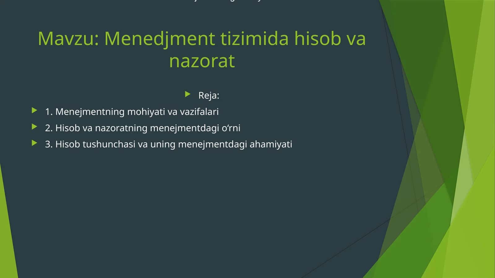 Menedjment tizimida hisob va nazorat 1