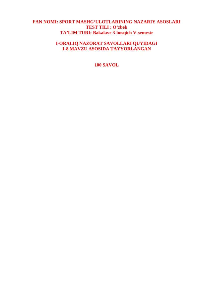 SPORT MASHGʻULOTLARINING NAZARIY ASOSLARI 1