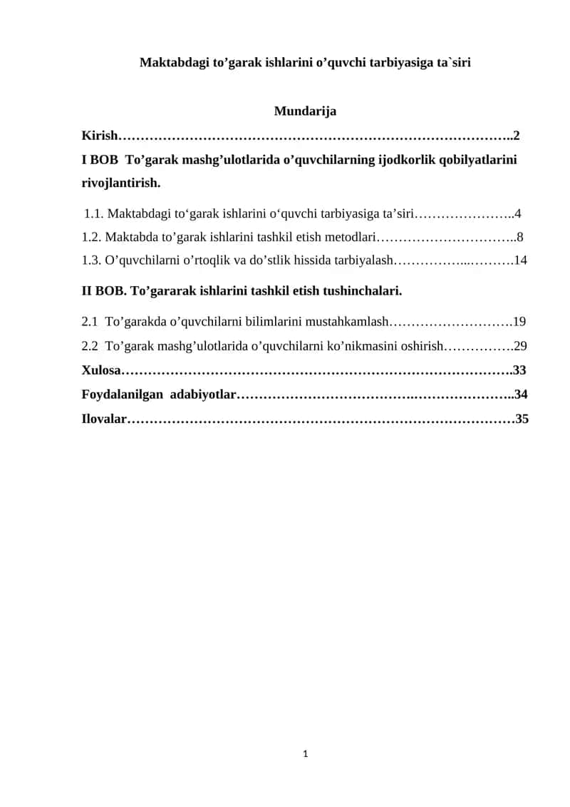 Maktabdagi to’garak ishlarini o’quvchi tarbiyasiga ta`siri 1