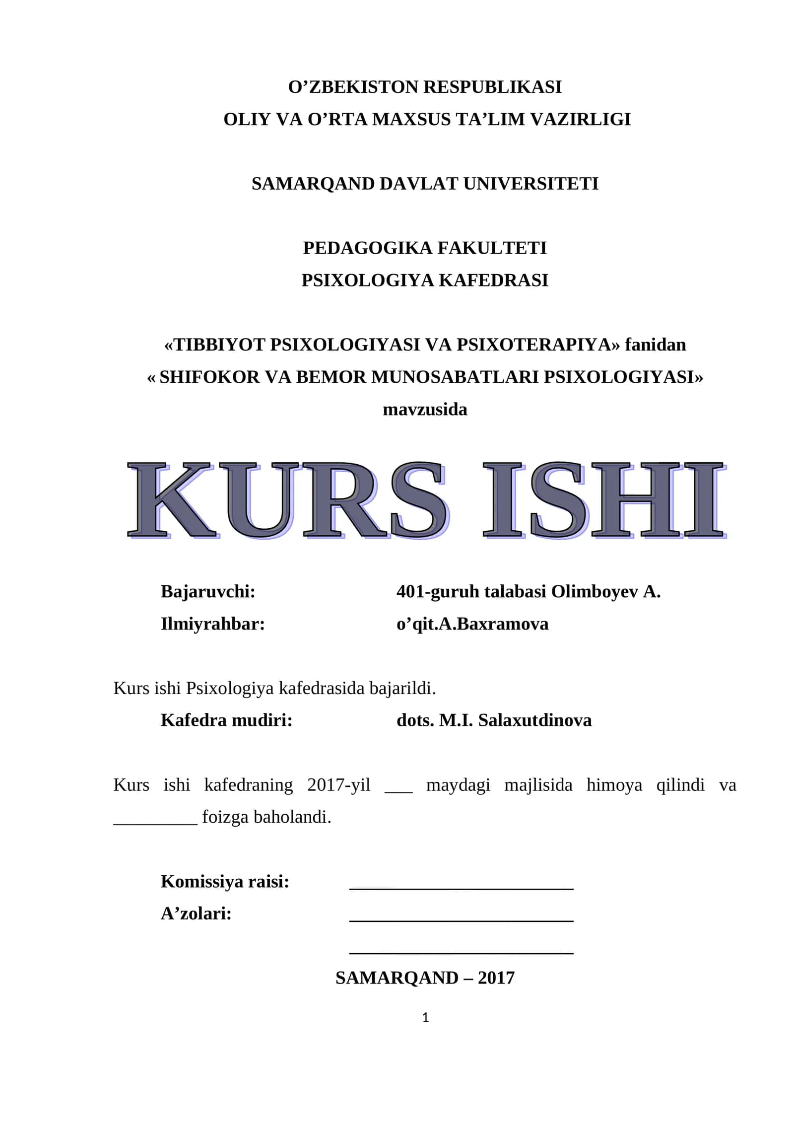 SHIFOKOR VA BEMOR MUNOSABATLARI PSIXOLOGIYASI 1