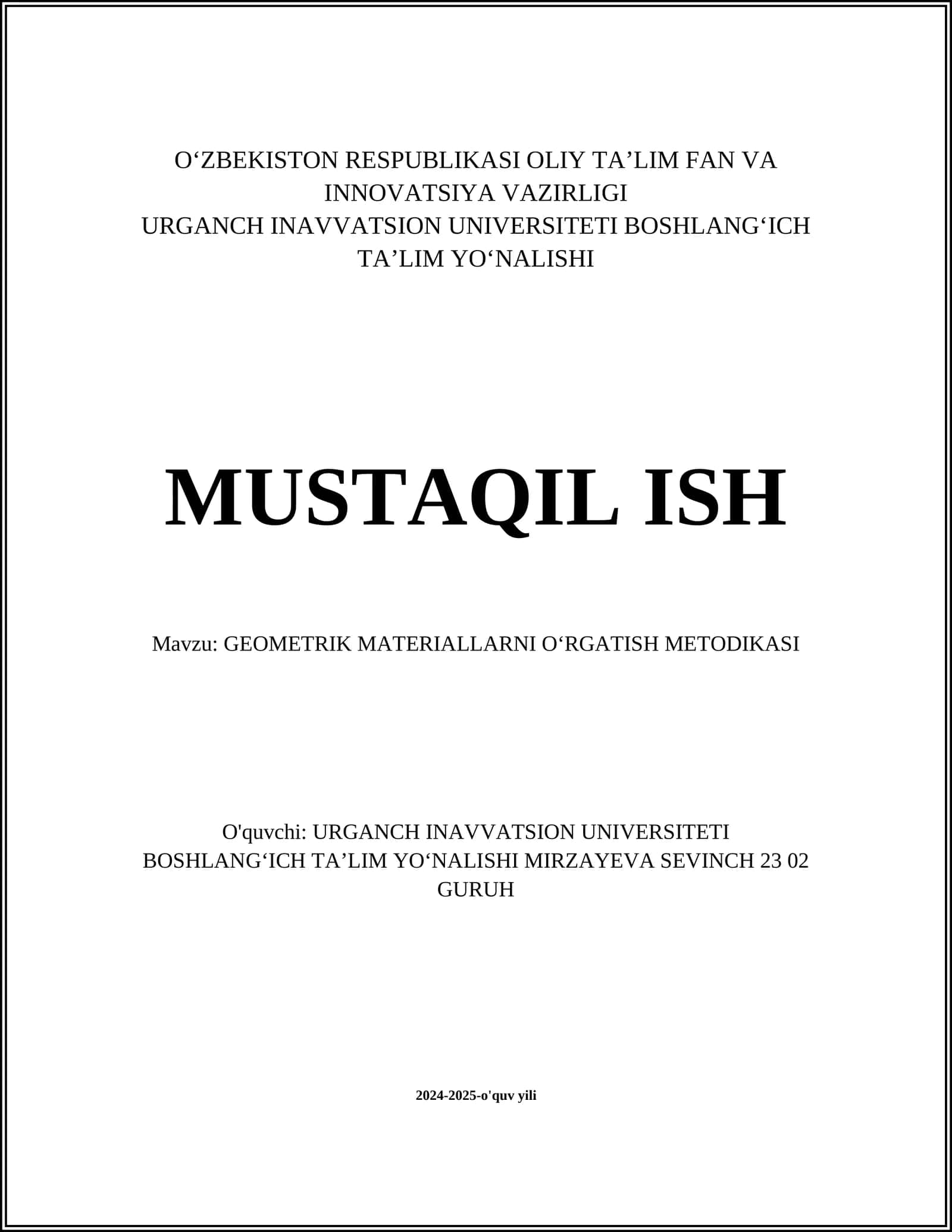 GEOMETRIK MATERIALLARNI OʻRGATISH METODIKASI 1