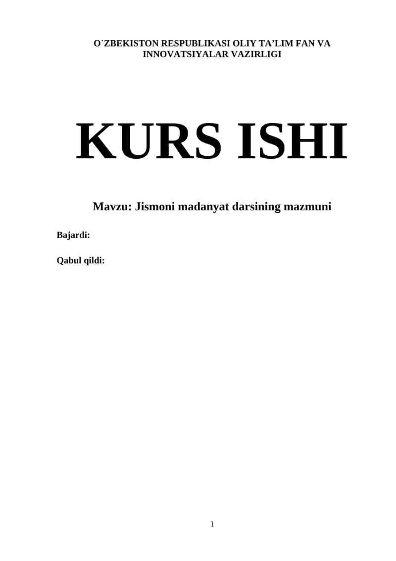 Jismoni madanyat darsining mazmuni 1