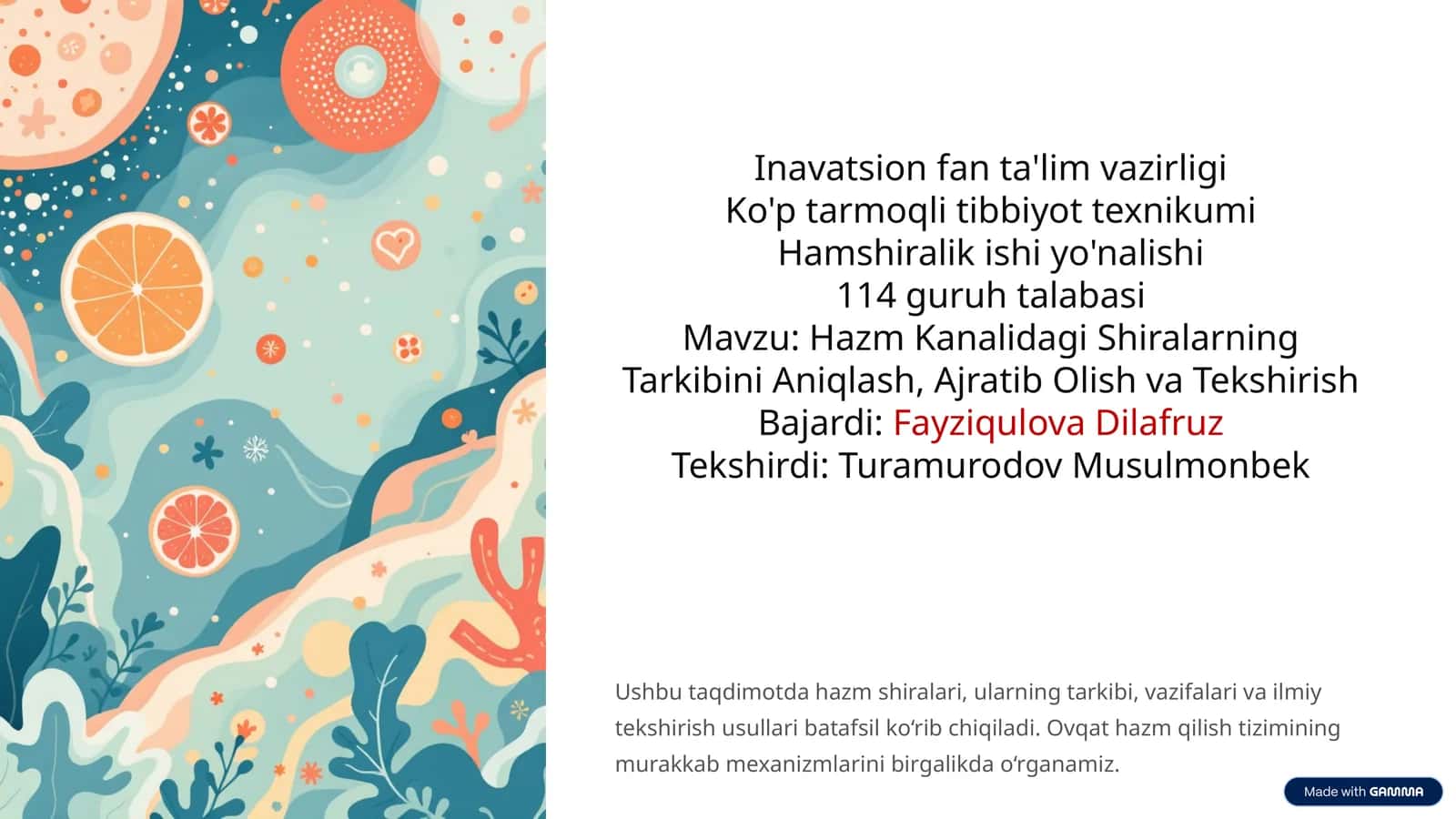 Hazm Kanalidagi Shiralarning Tarkibini Aniqlash 1