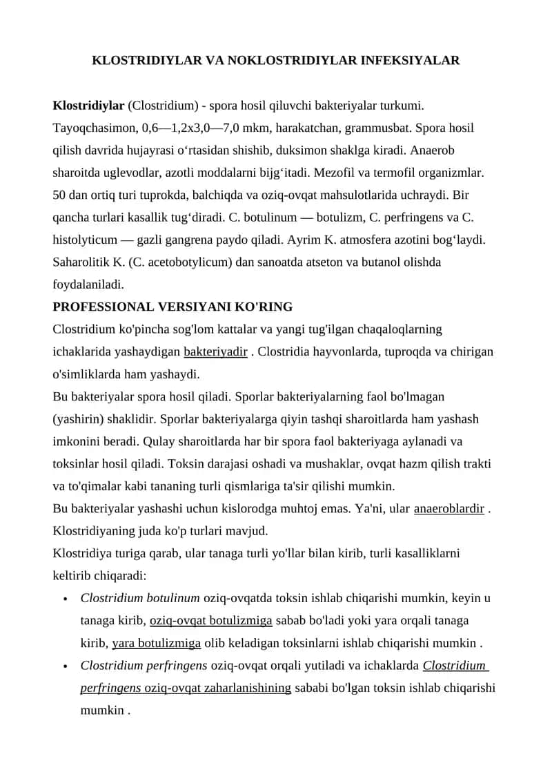 Klostridiylar va Noklostridiylar infeksiyalar 1