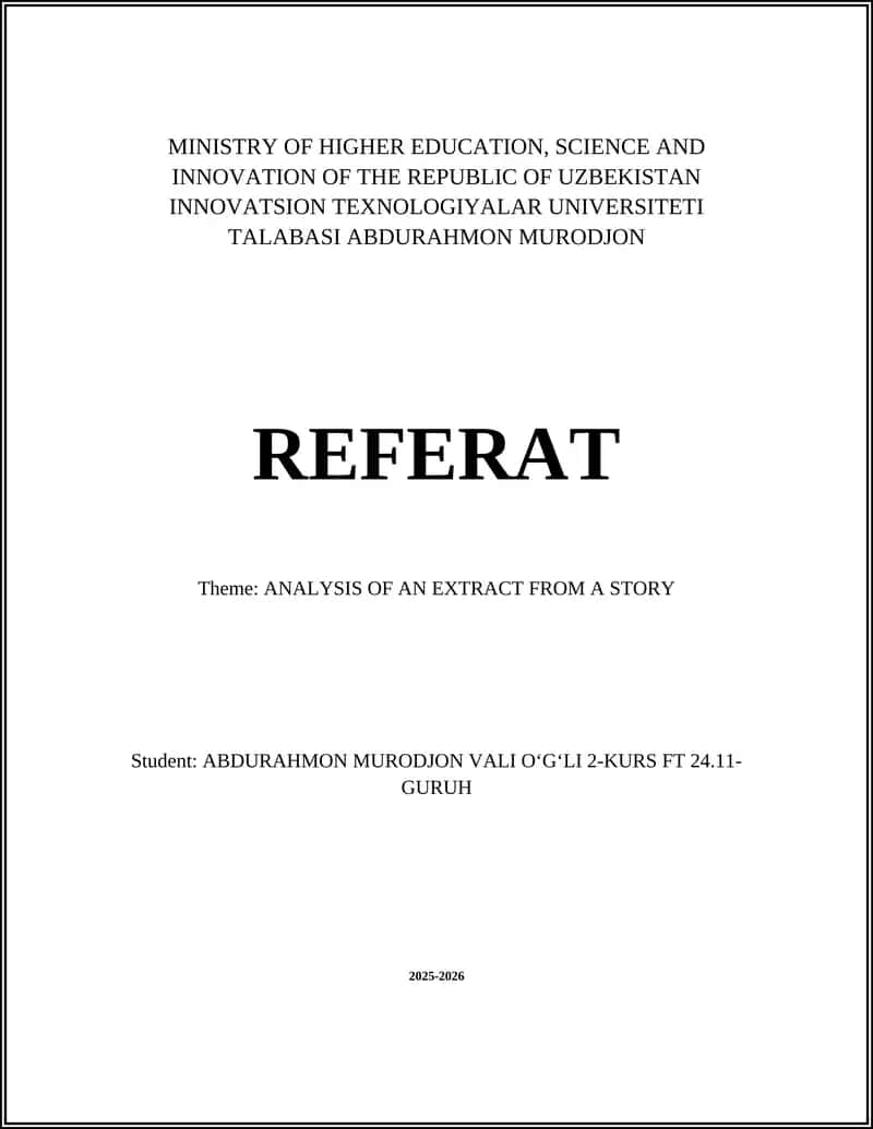 ANALYSIS OF AN EXTRACT FROM A STORY 1