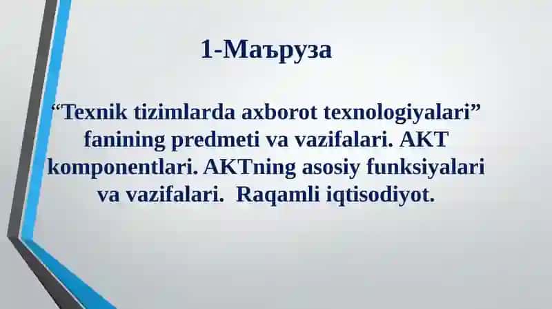 Texnik tizimlarda axborot texnologiyalari
