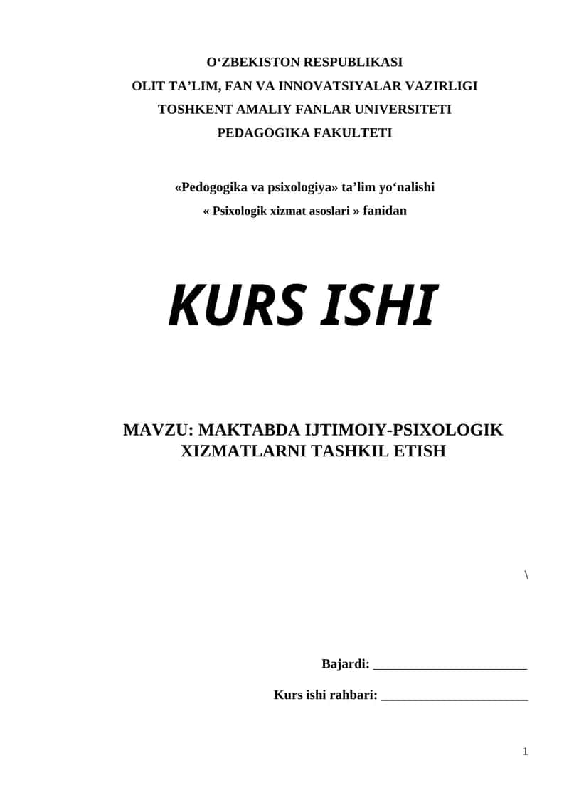 MAKTABDA IJTIMOIY-PSIXOLOGIK XIZMATLARNI TASHKIL ETISH 1