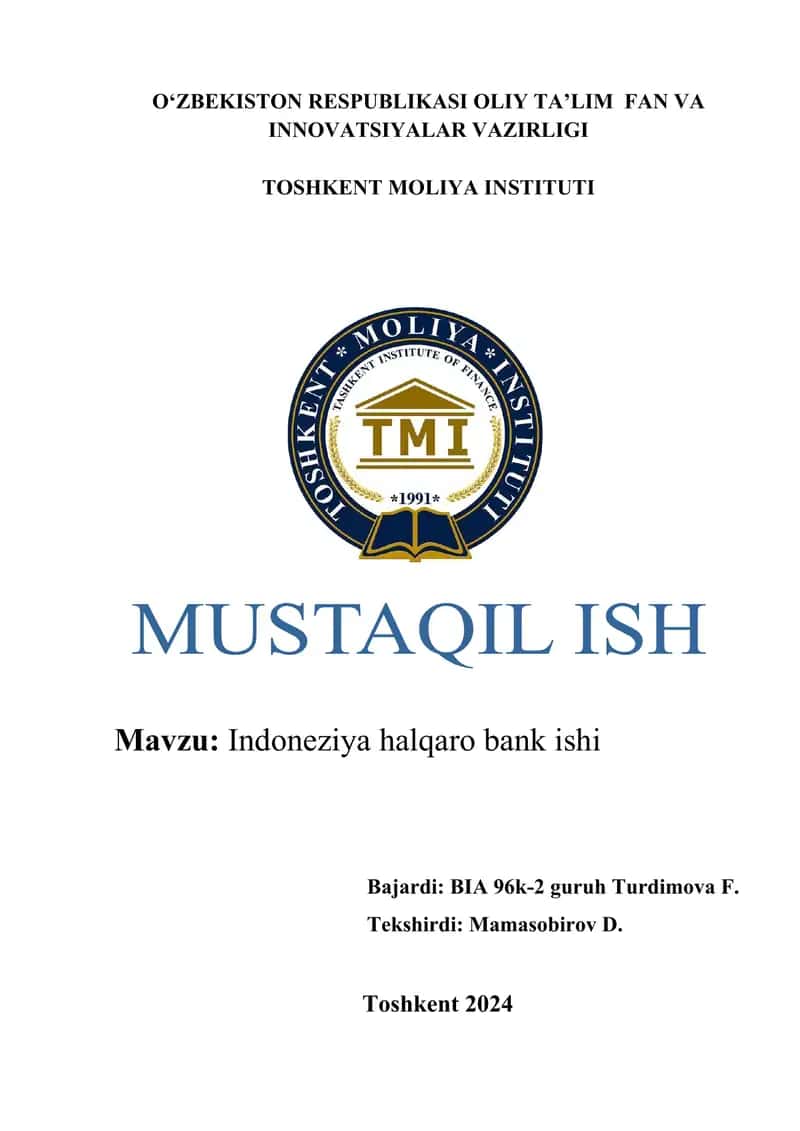 Indoneziya halqaro bank ishi 1