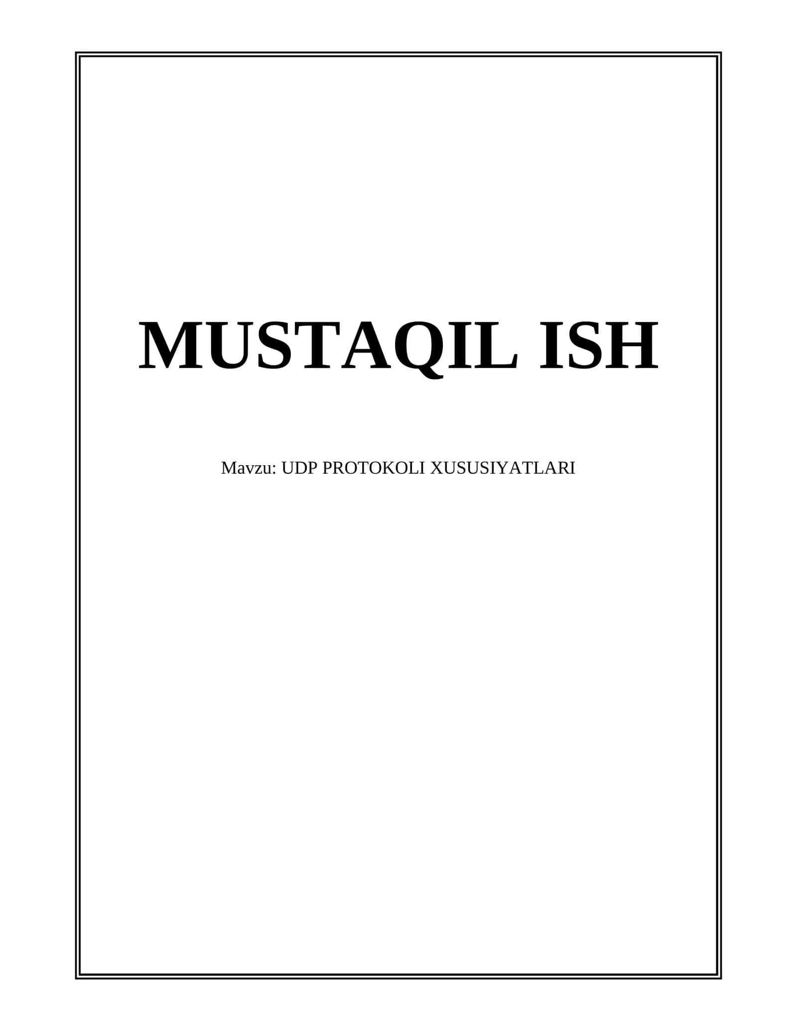 UDP PROTOKOLI XUSUSIYATLARI 1