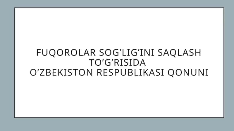 O‘zbekiston Respublikasi Fuqorolarning sog‘ligini saqlash to‘g‘risidagi qonuni 1