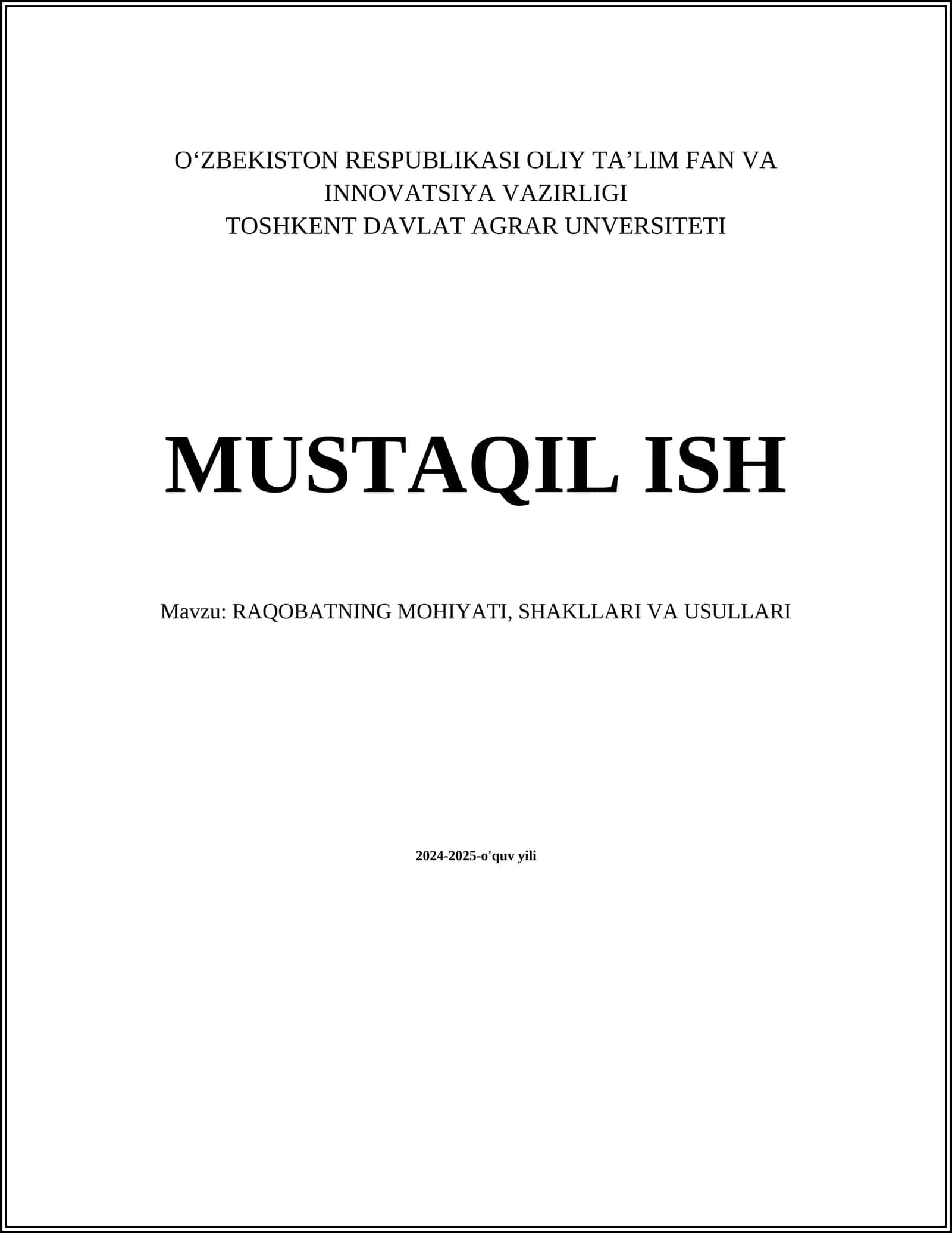 RAQOBATNING MOHIYATI, SHAKLLARI VA USULLARI 1