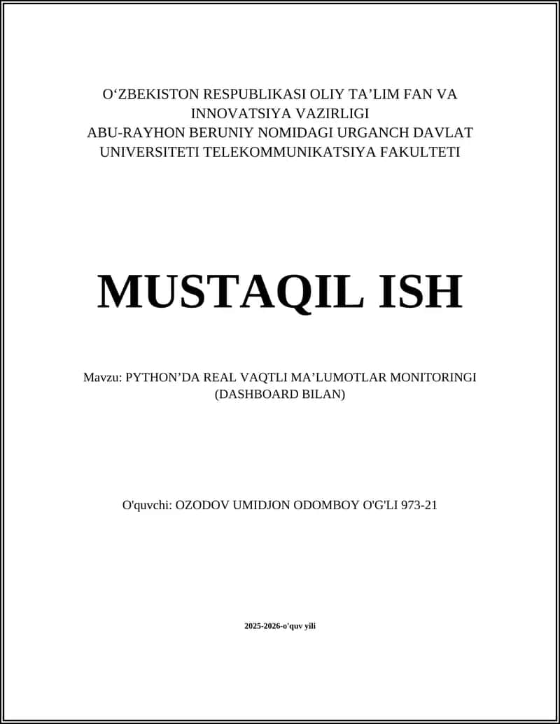 REAL VAQTLI MA’LUMOTLAR MONITORINGI (DASHBOARD BILAN) 1
