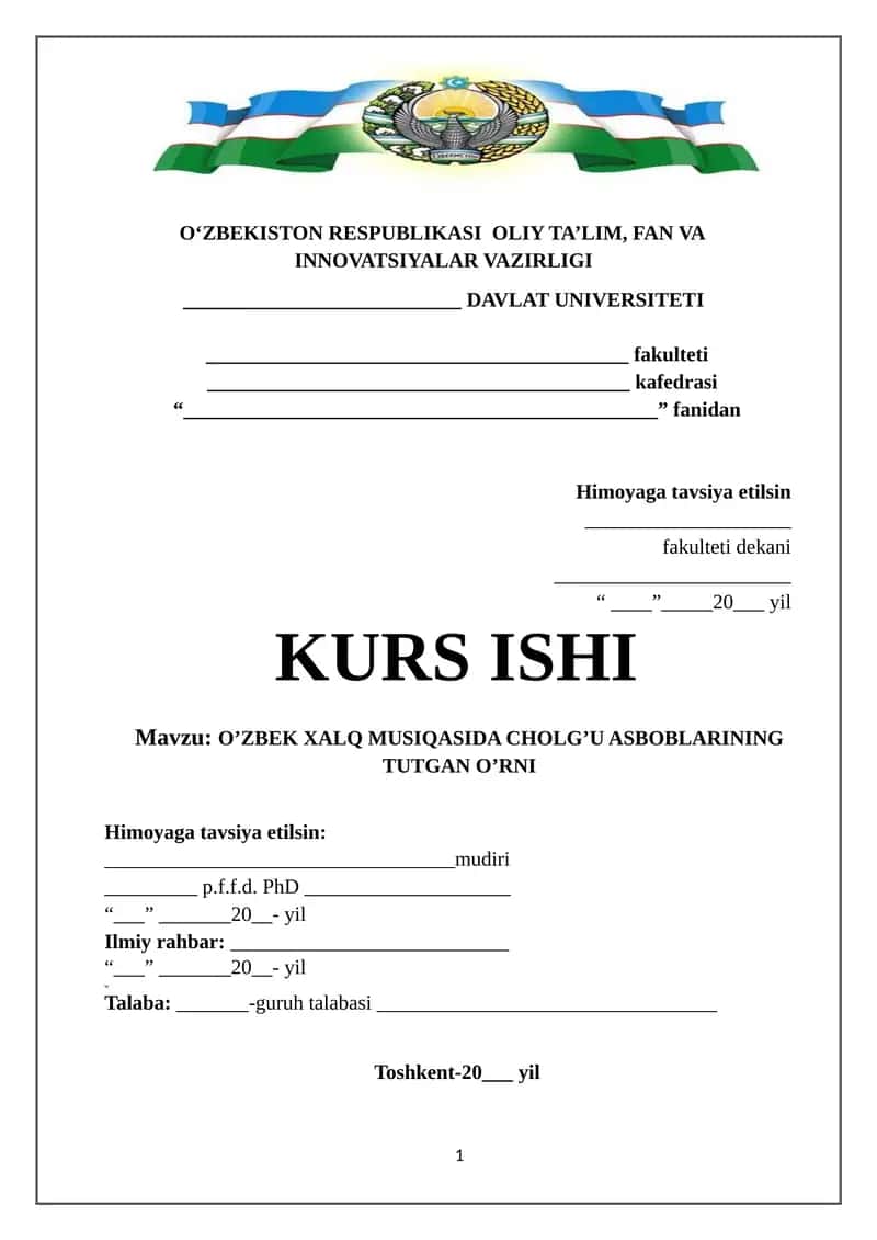 O’ZBEK XALQ MUSIQASIDA CHOLG’U ASBOBLARINING TUTGAN O’RNI 1